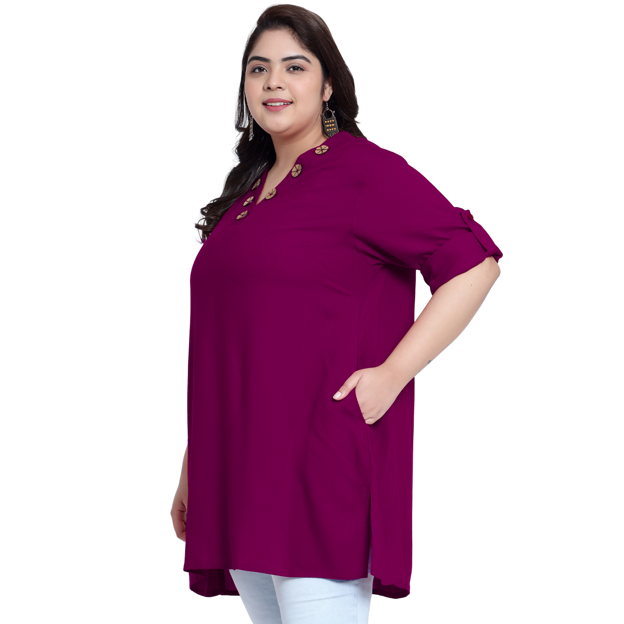 Purple Collar Button Plus Size Tunic