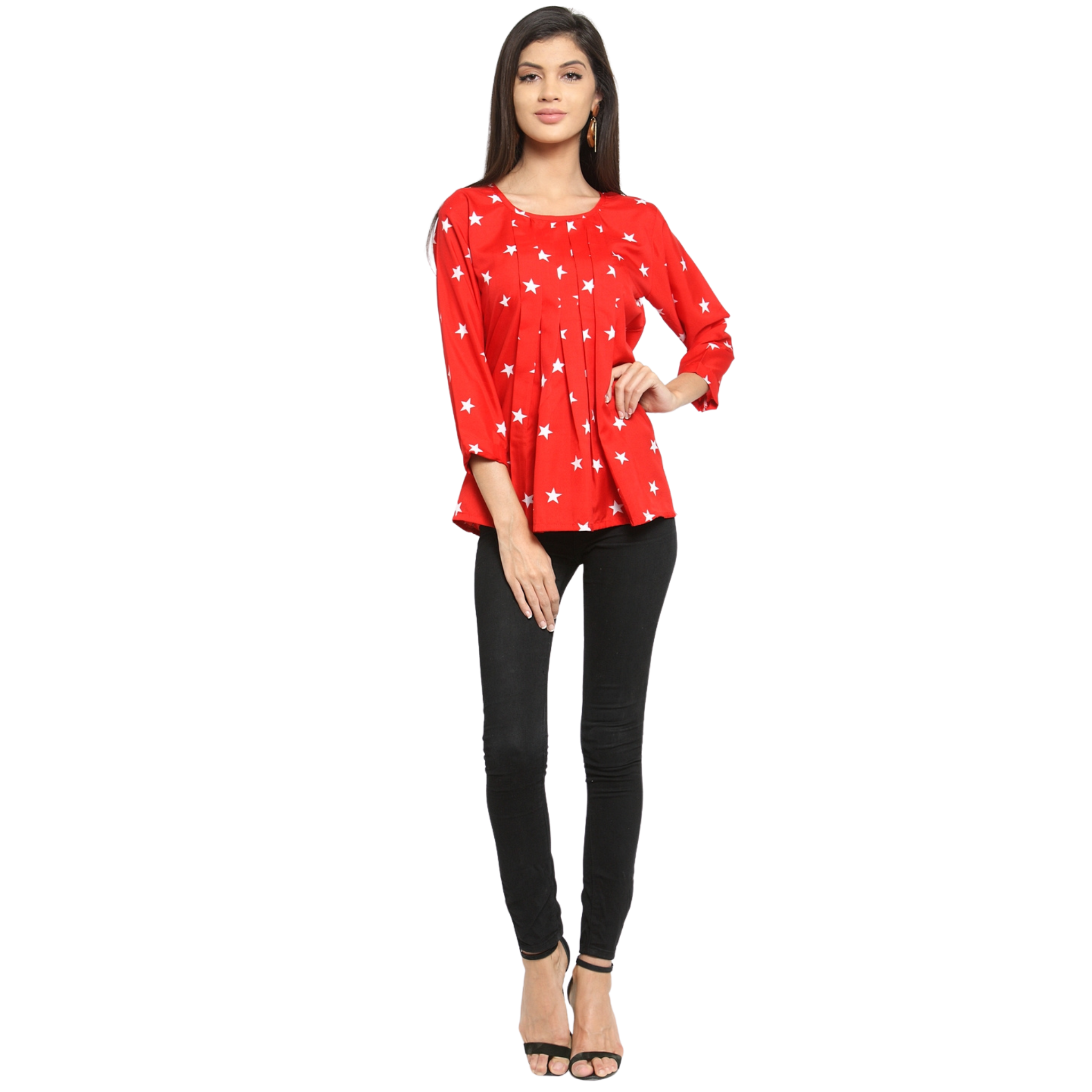 Red Star Print Top