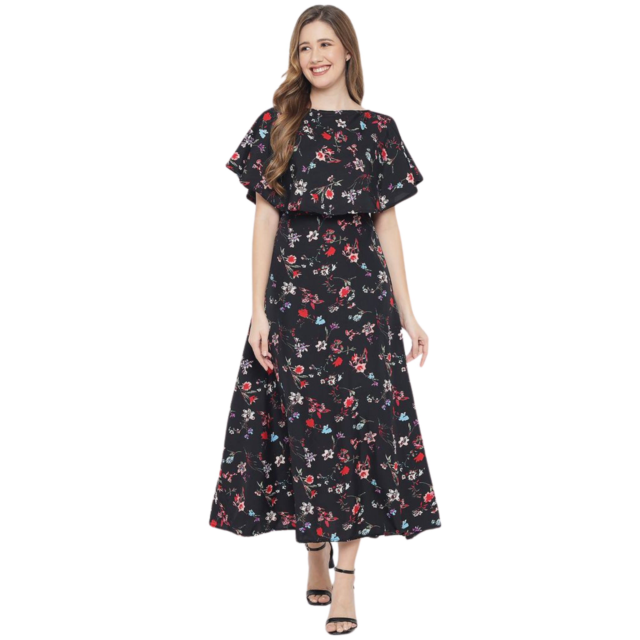 Black Floral Print Dress