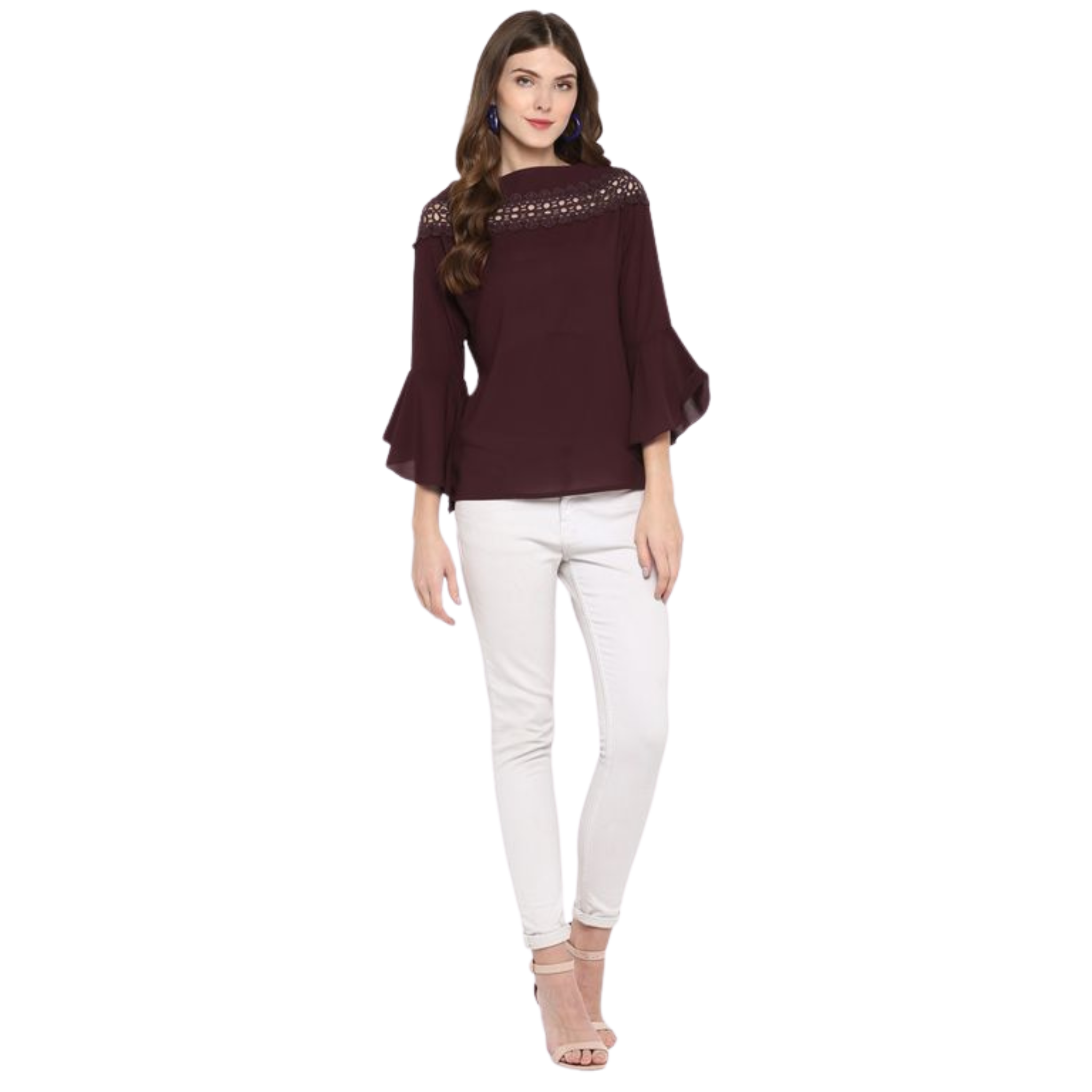 Brown Solid Lace Top