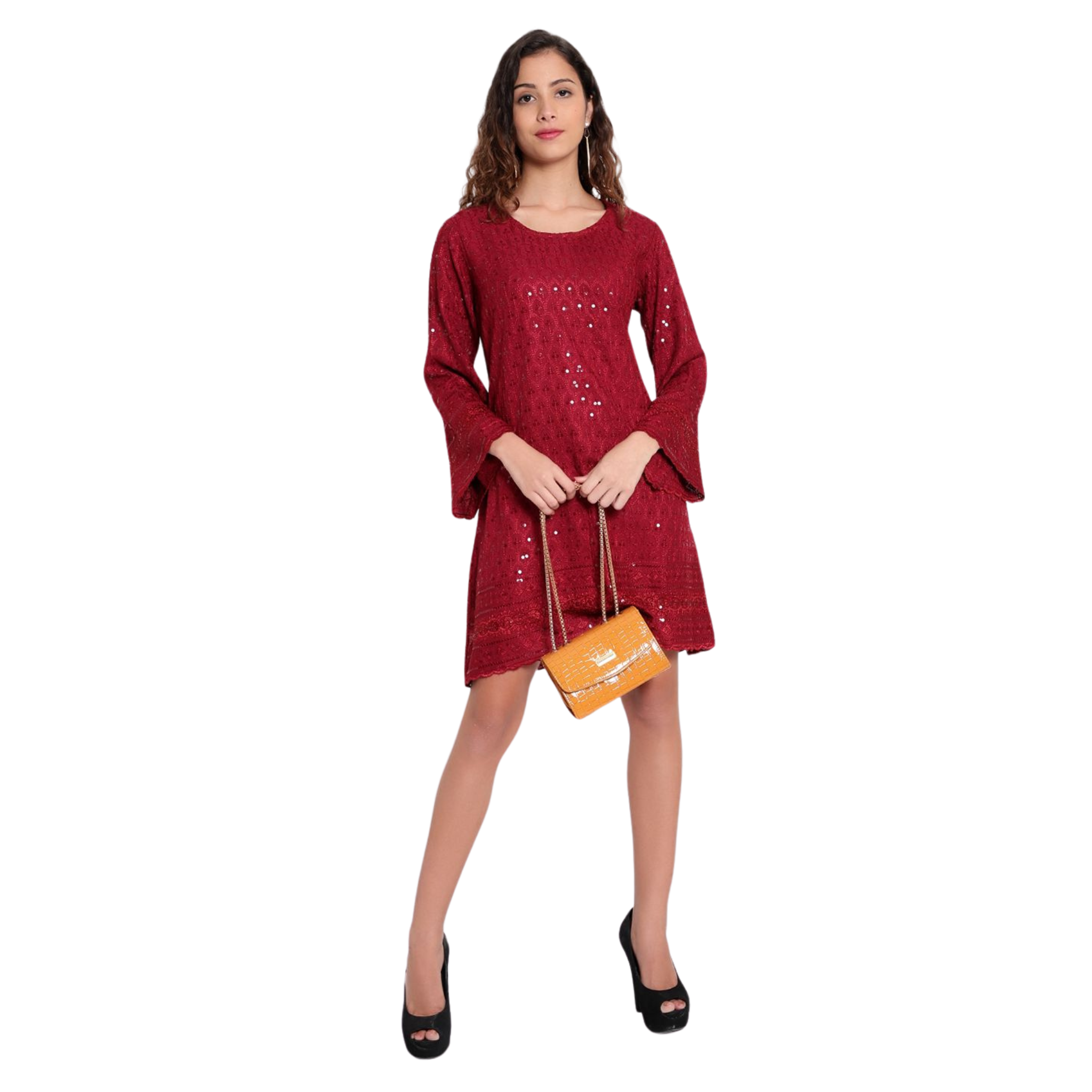 Red Embroidered Sequin Dress