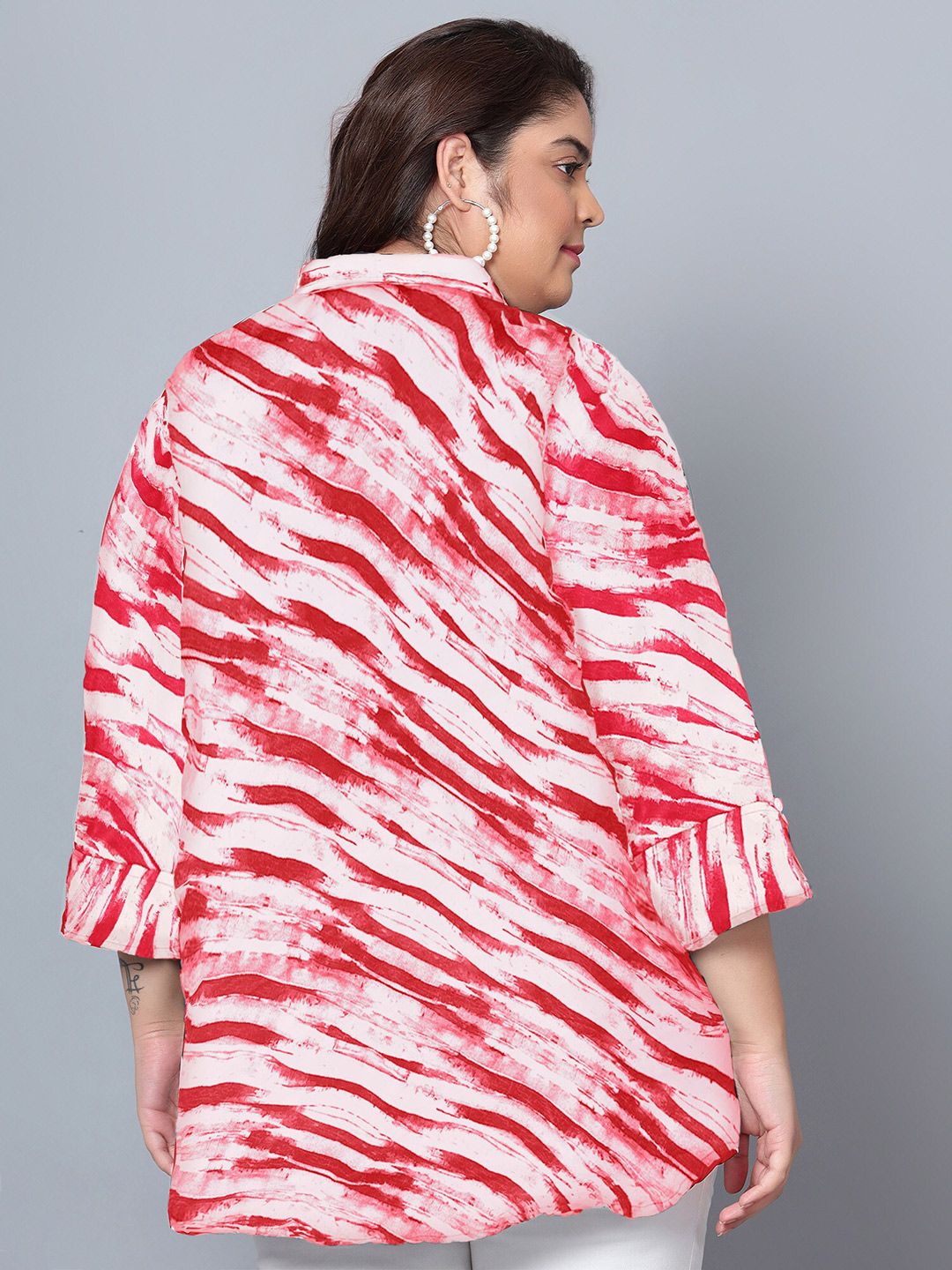 Red Leheriya Print Plus Size Shirt — view 5