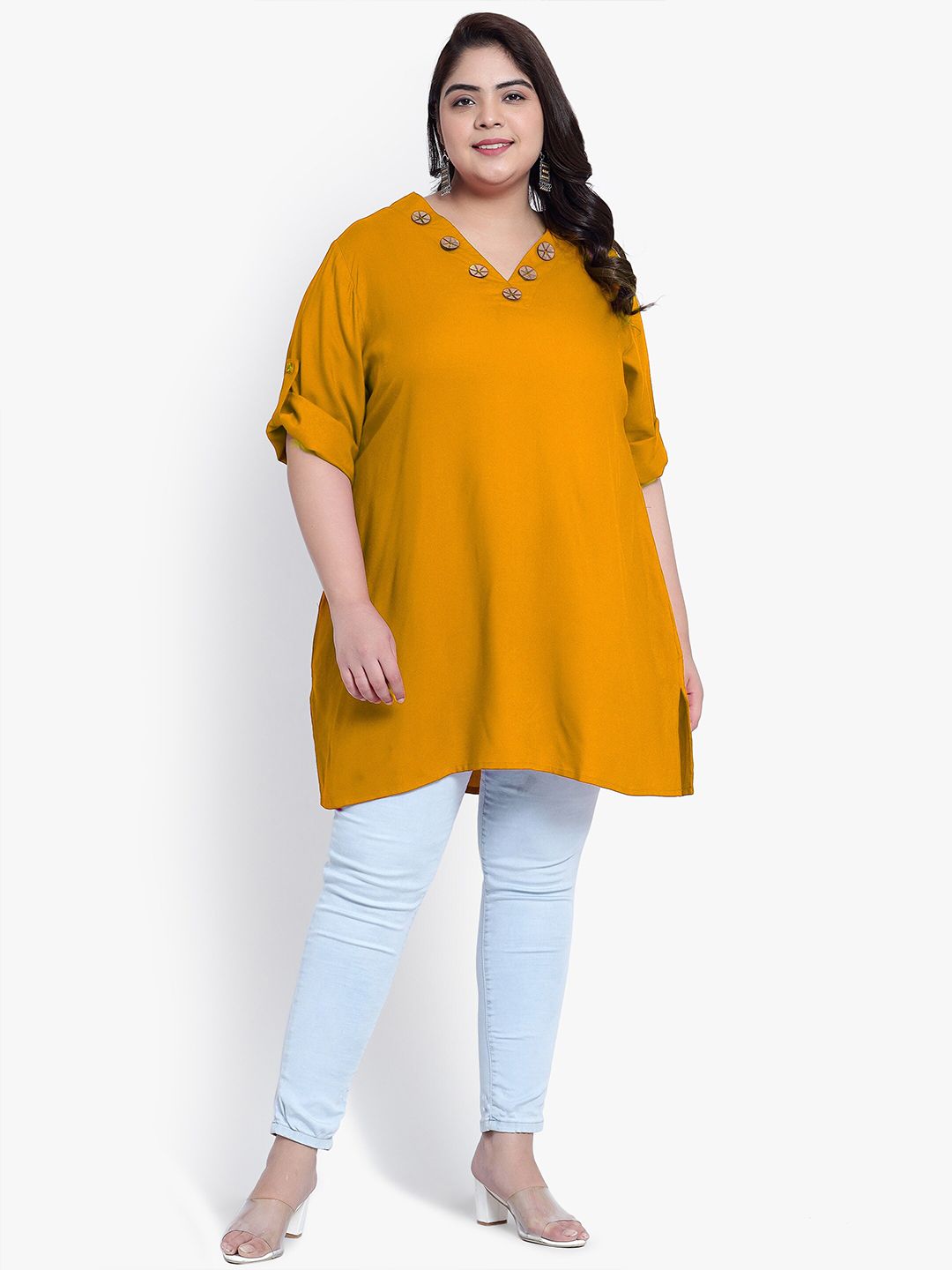 Mustard Collar Button Plus Size Tunic — view 6