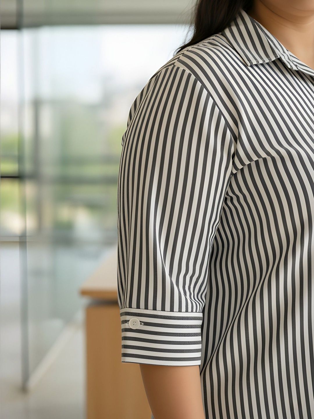 Black and White Stripe Cotton Shirt — view 5