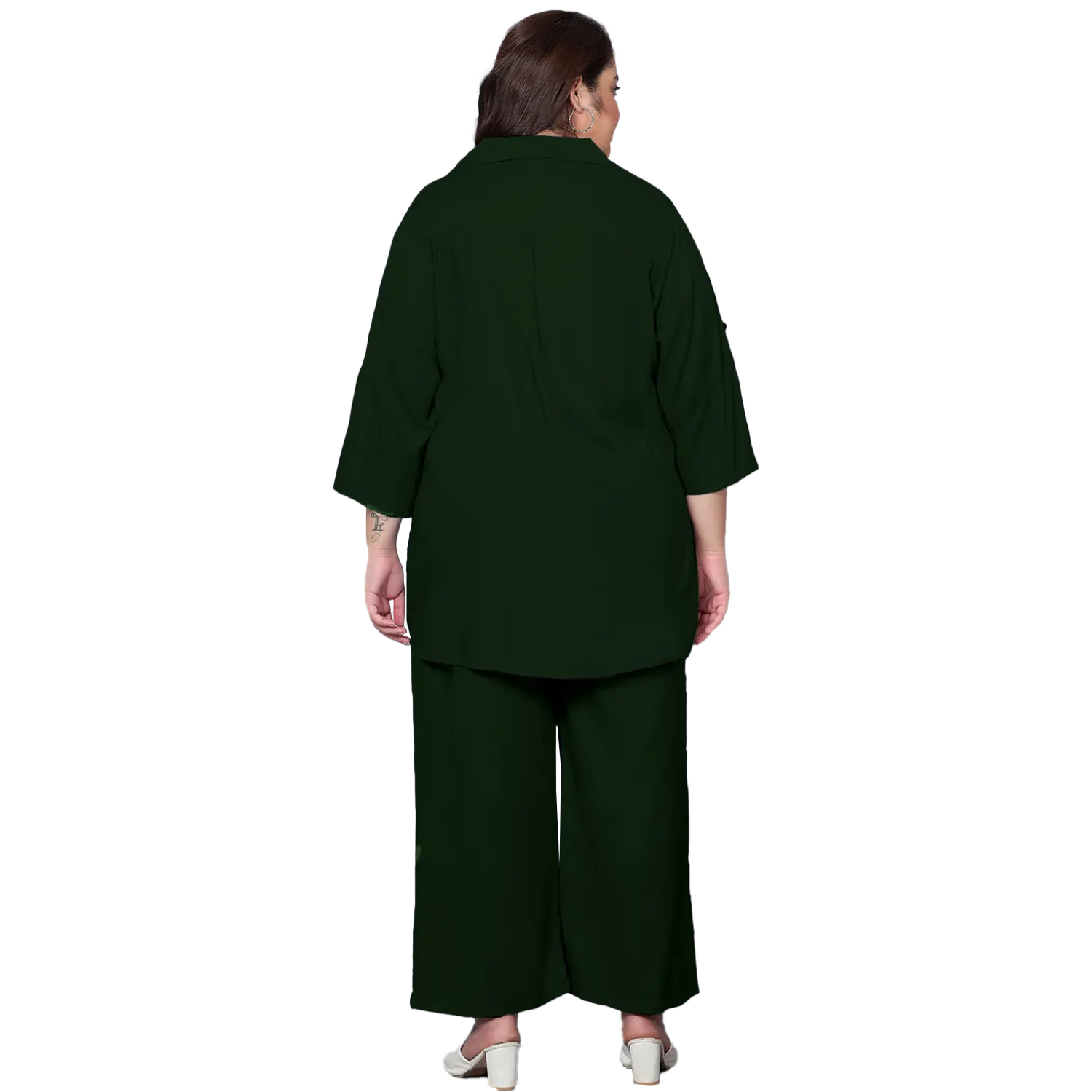 Dark Green Solid Plus Size Co-Ord Set