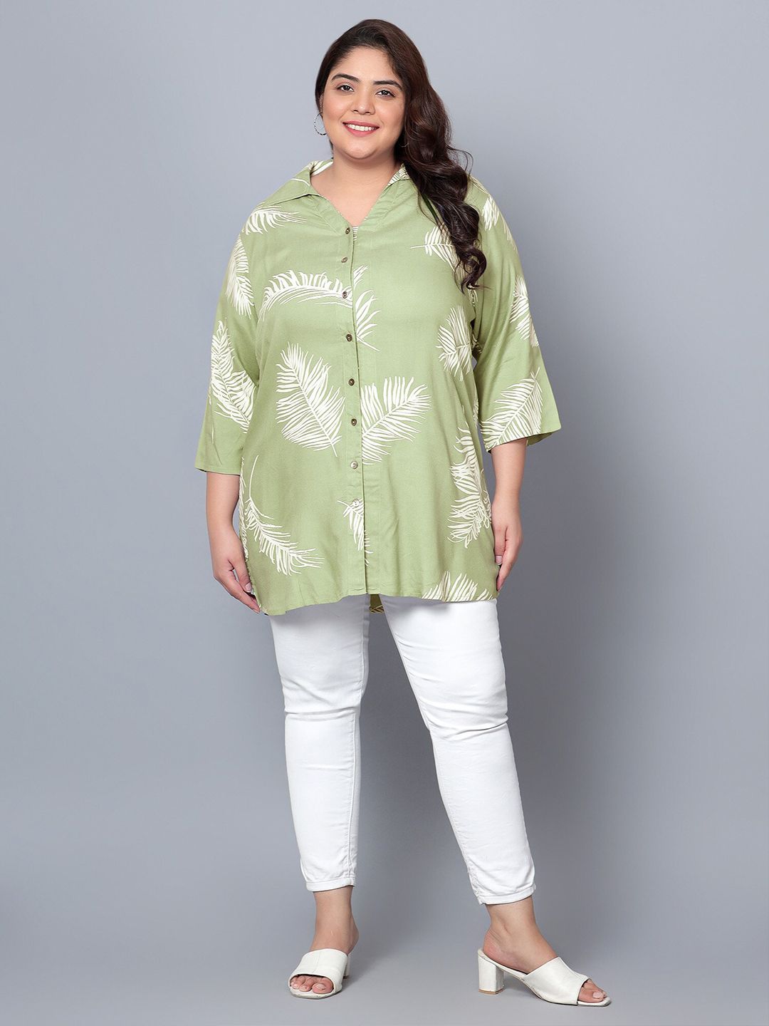 Green Leaf Print Shirt — view 6