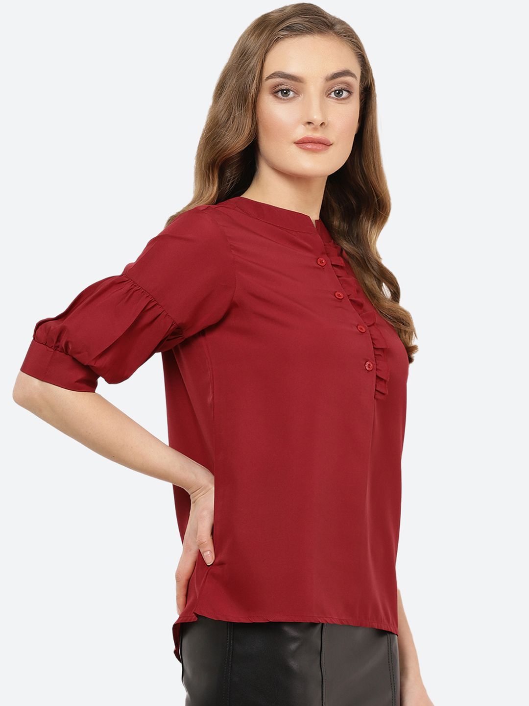 Maroon Ruffle Solid Top — view 3