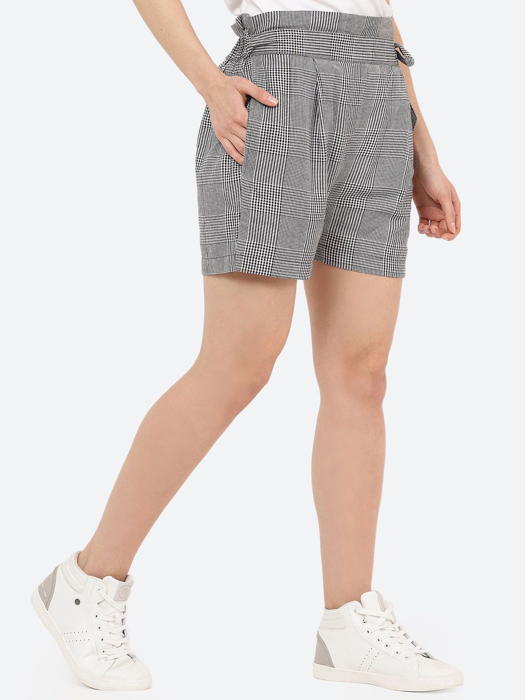 Black and White Checkered Plus Size Fit Shorts — view 2