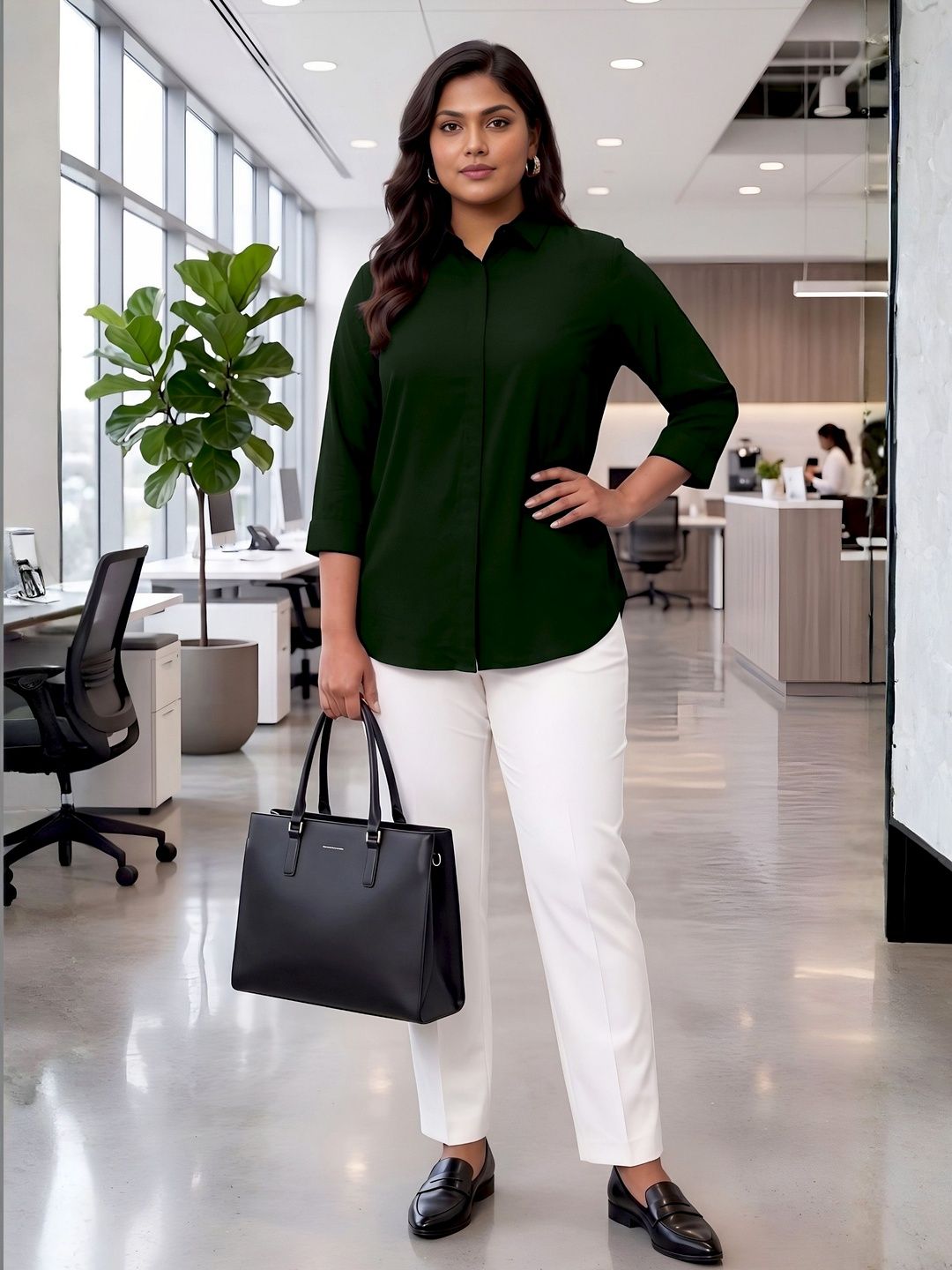 Green Rayon Concealed Plus Size Tunic — view 4