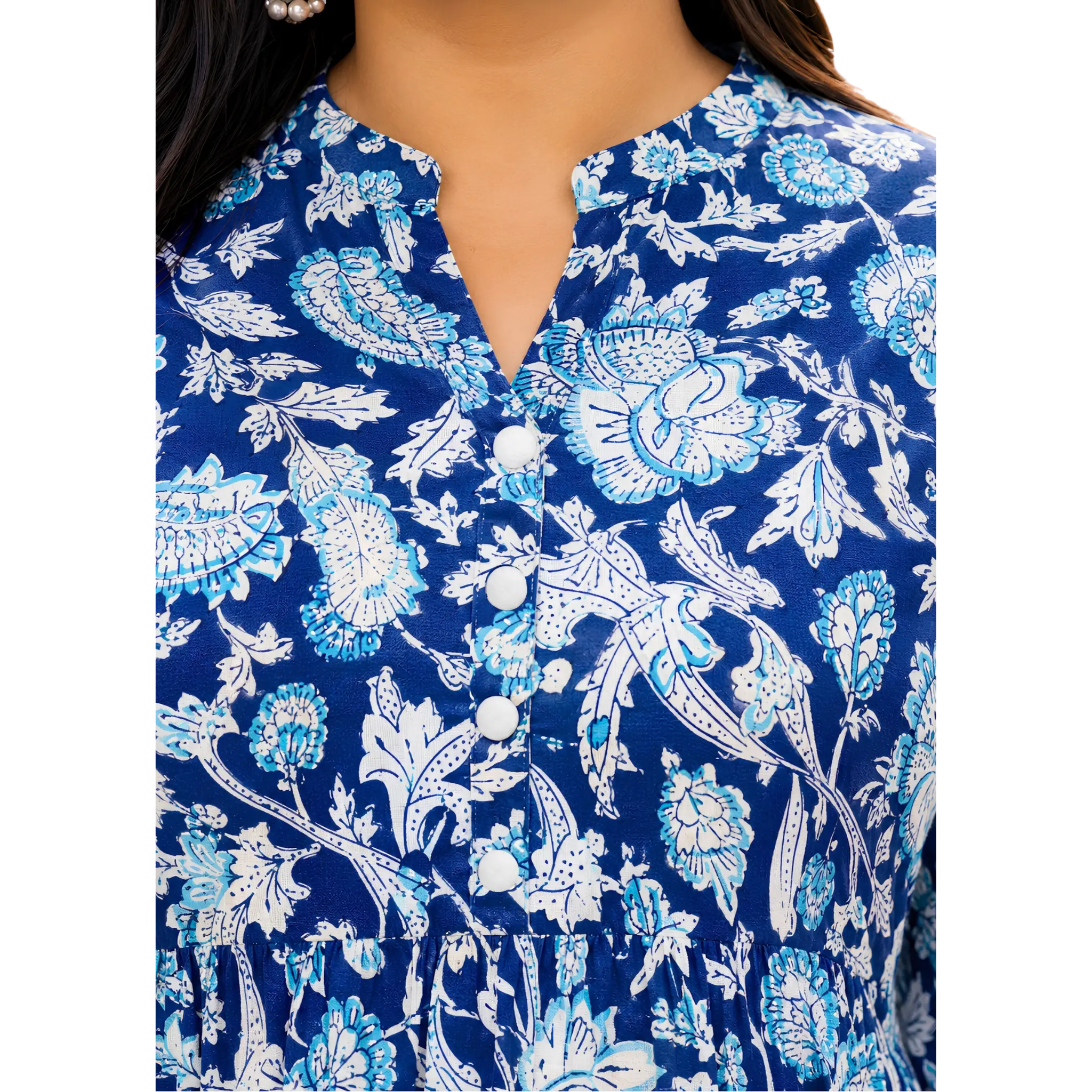 Blue and White Print Cotton Tunic
