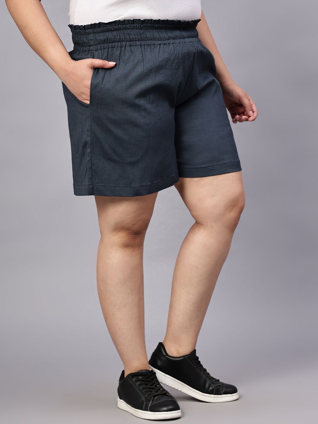 Grey Cotton Plus Size Shorts — view 2
