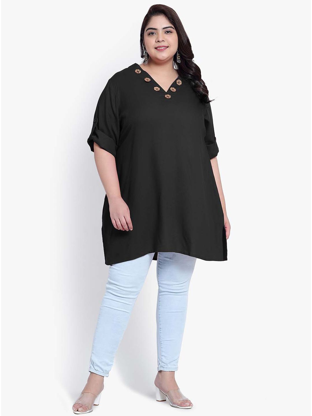 Black Collar Button Plus Size Tunic — view 6