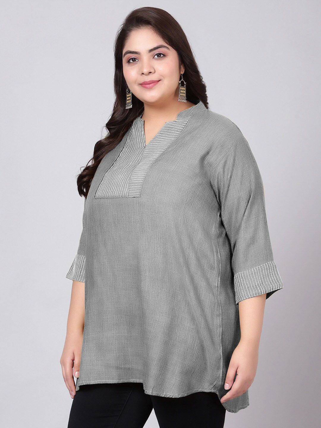 Grey Embroidered Plus Size Tunic — view 4