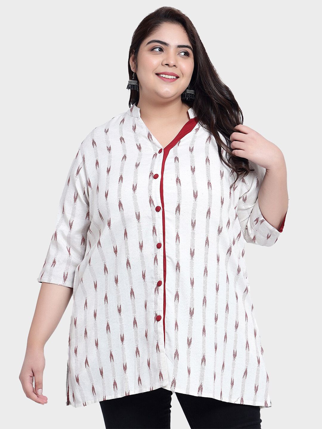 Red Ikat Cotton Plus Size Tunic — view 1
