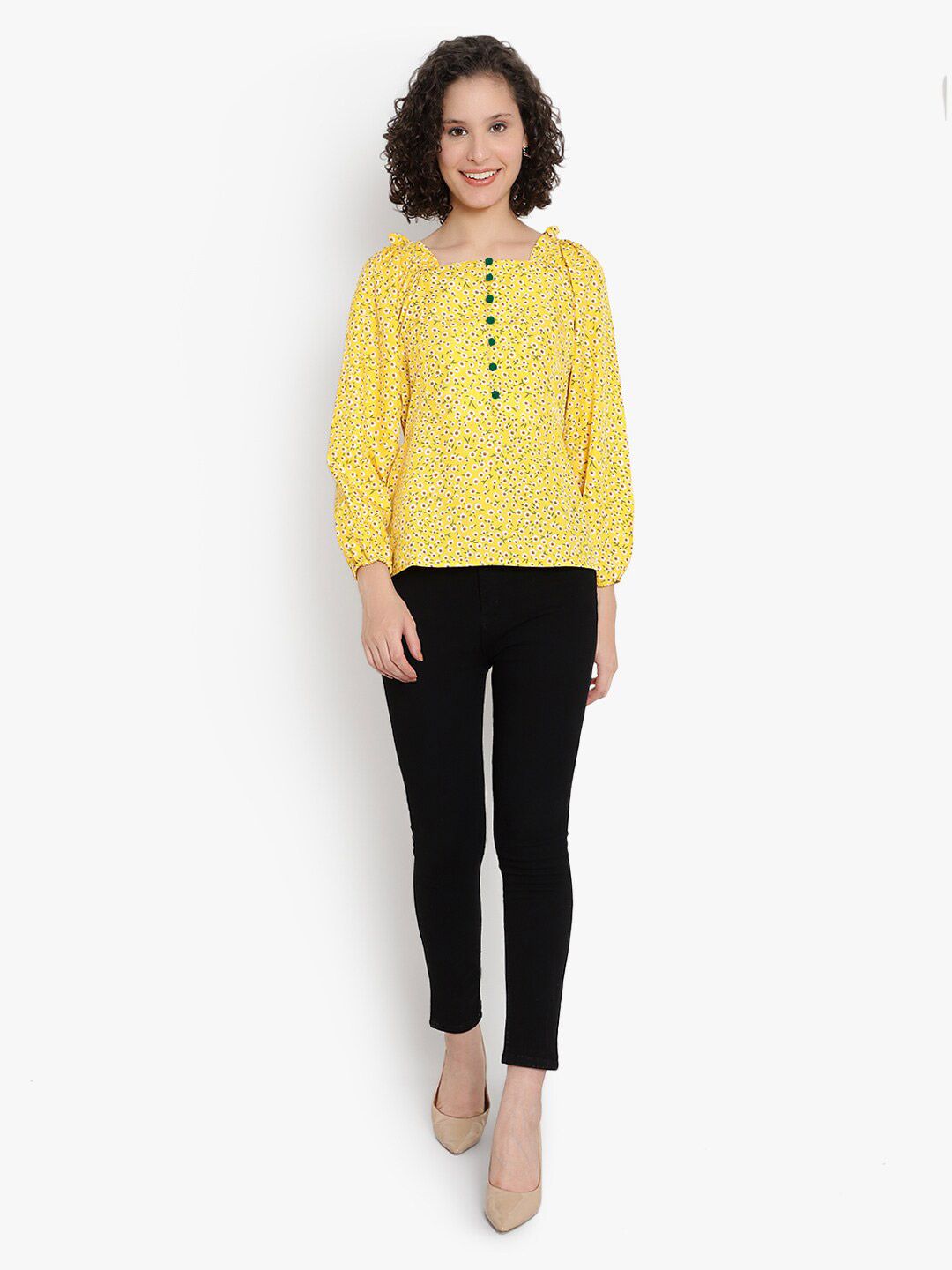 Yellow Floral Print Top — view 6