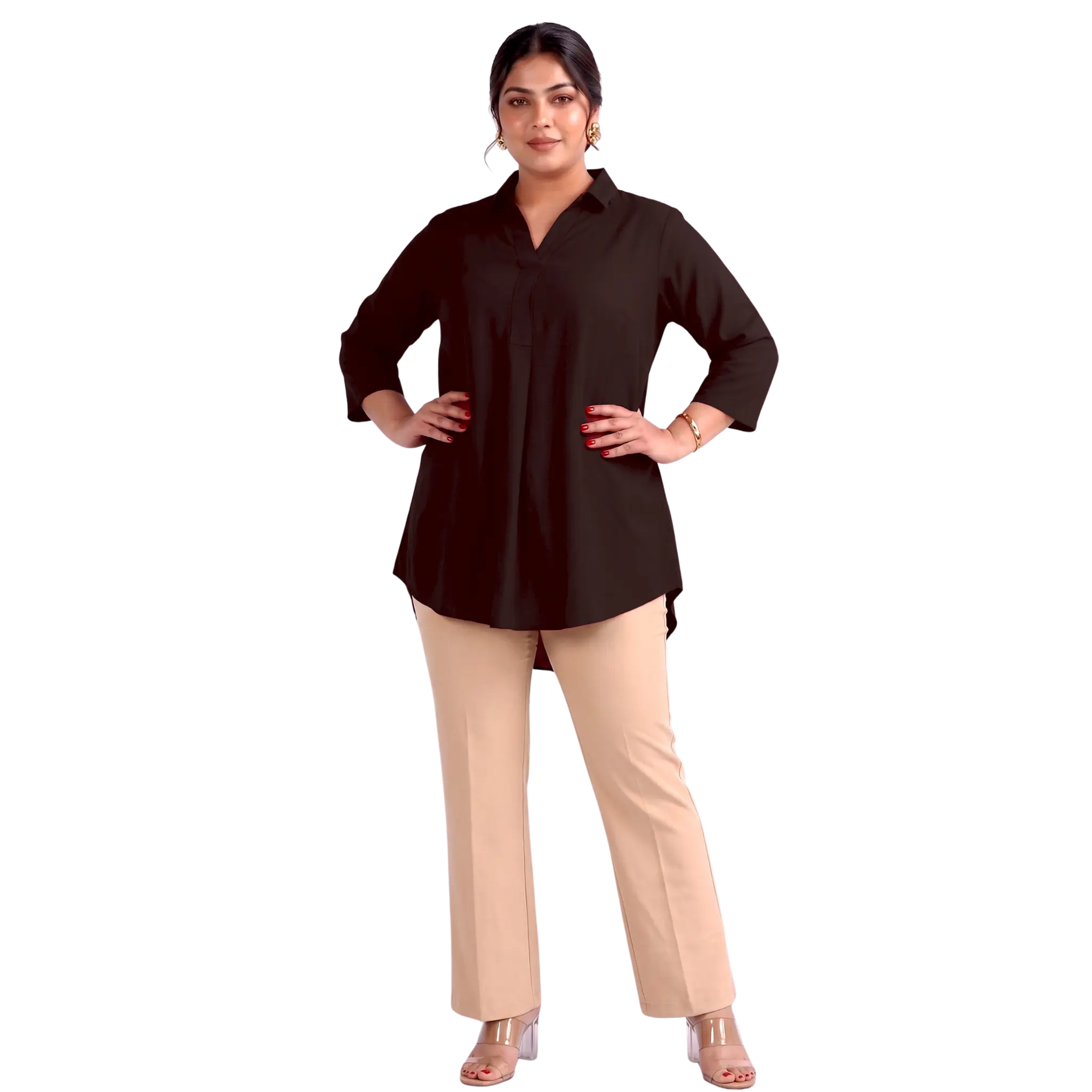 Brown Rayon Centrepleat Longline Tunic