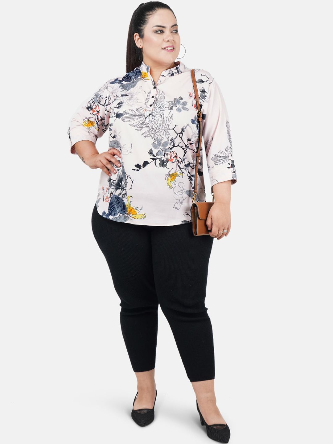 Light Pink Floral Print Plus Size Tunic — view 6