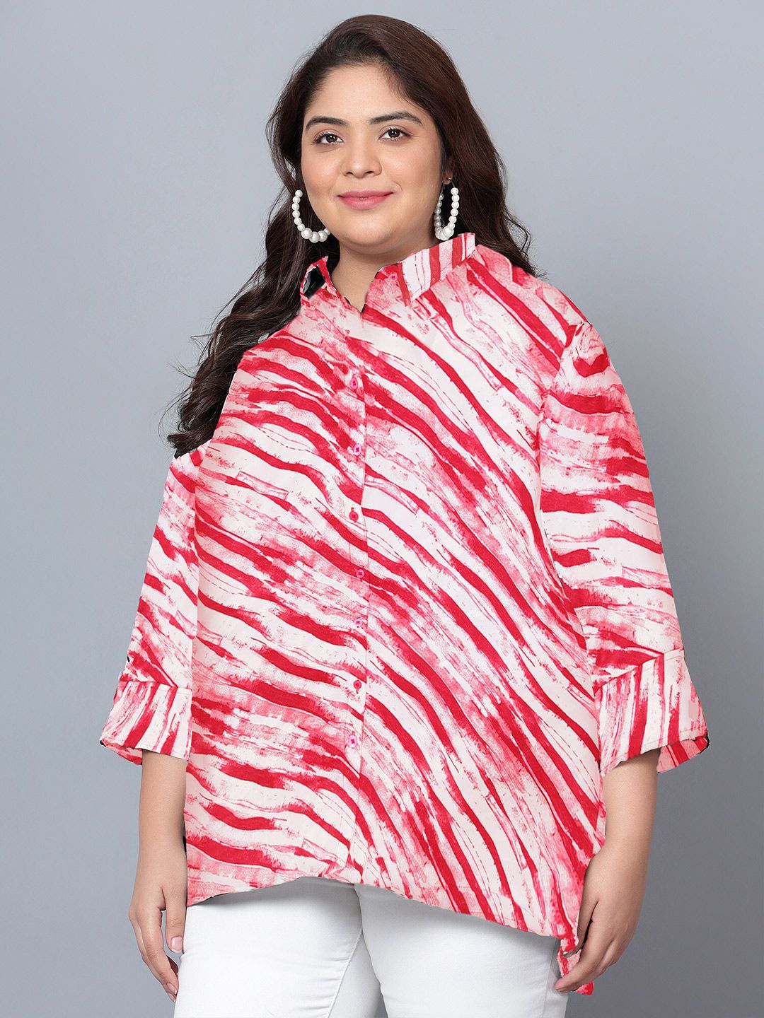 Red Leheriya Print Plus Size Shirt — view 4