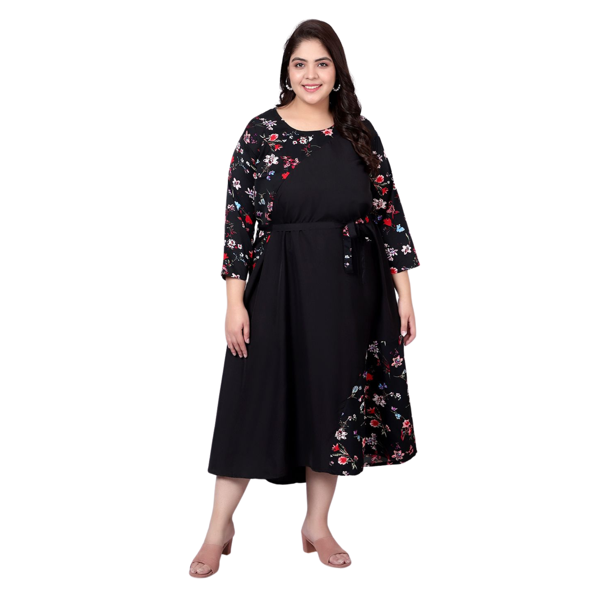 Black Floral Abstract Plus Size Dress