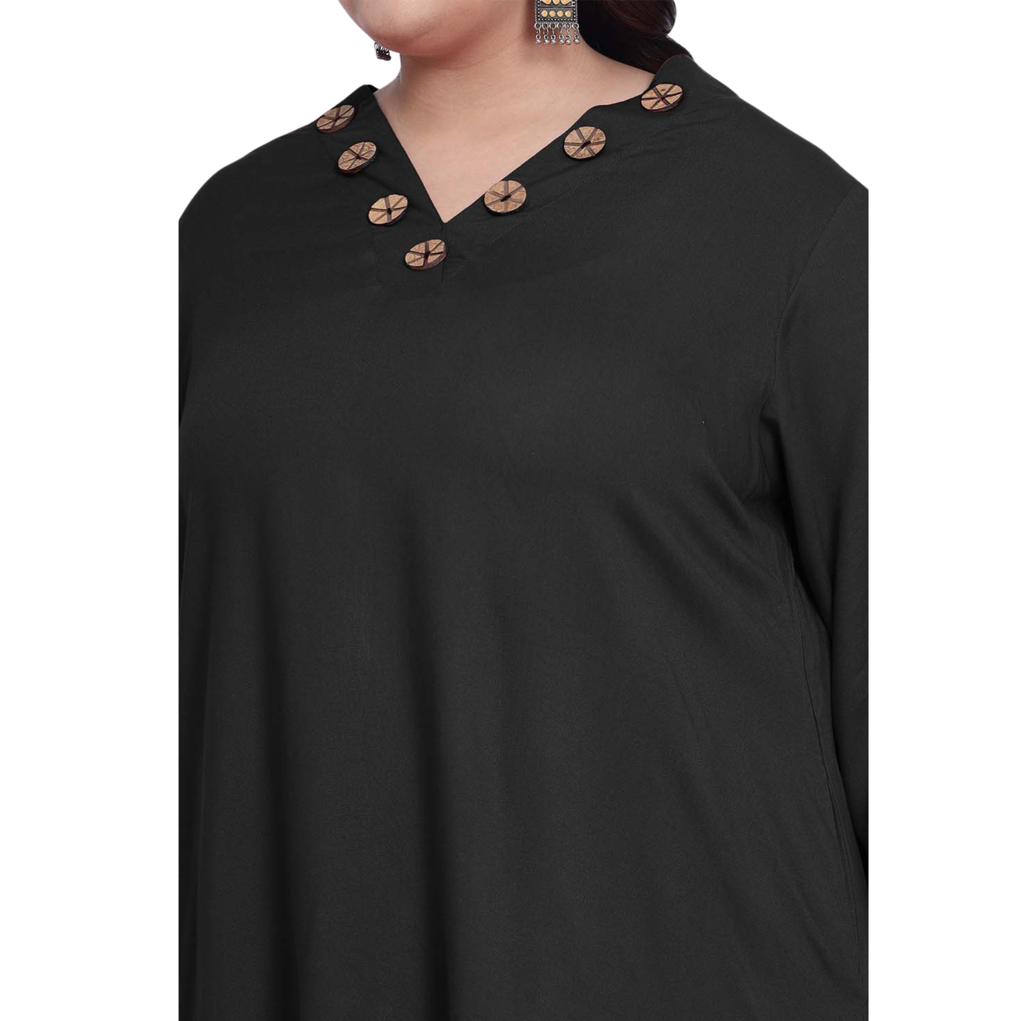 Black Collar Button Plus Size Tunic