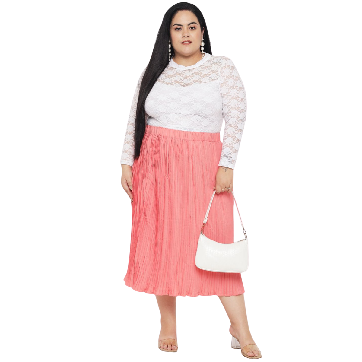 Peach Accordion Pleat Plus Size Skirt
