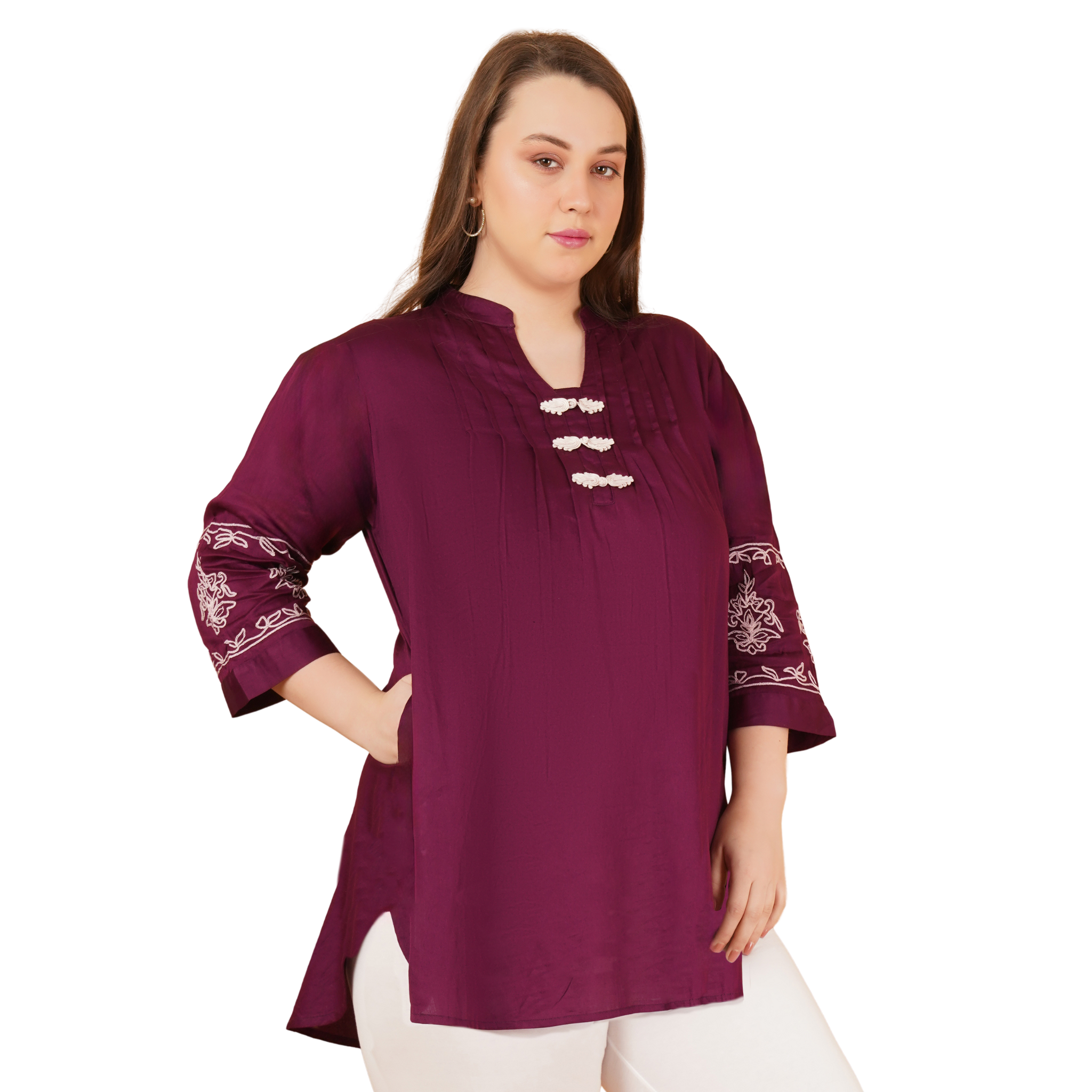 Burgundy Cotton Embroidered Tunic