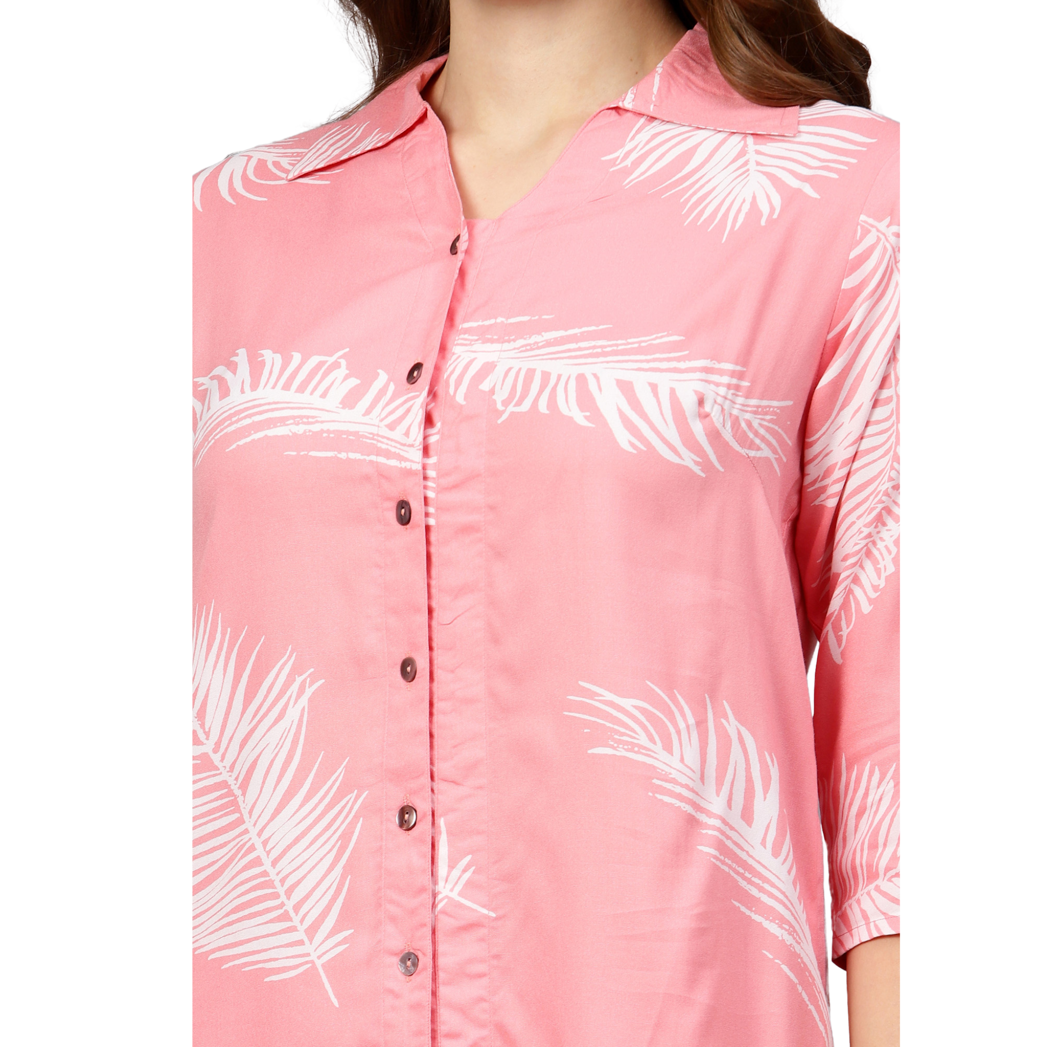 Pink Leaf Print Co-Ord Set