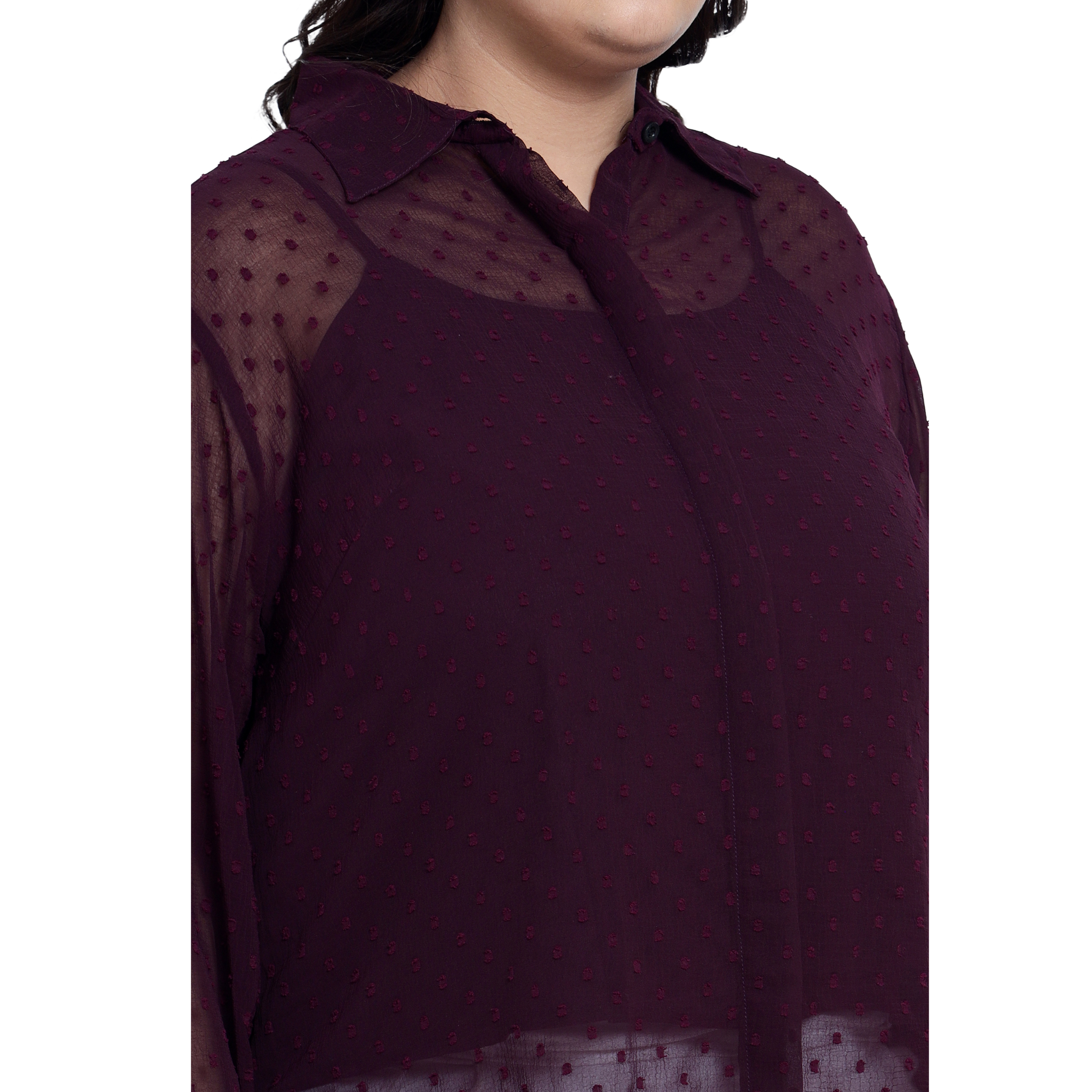 Purple Dobby Sheer Plus Size Shirt with Slip