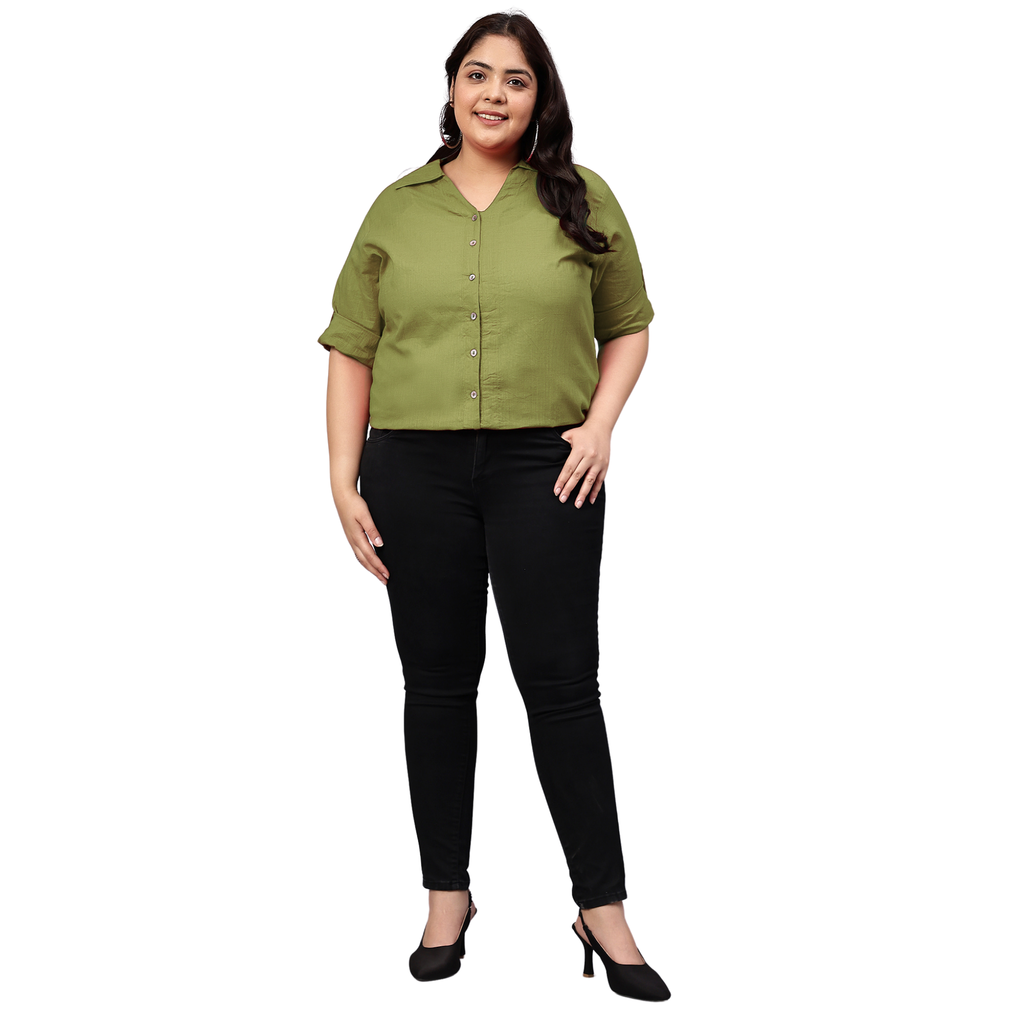 Green Cotton Longline Plus Size Shirt