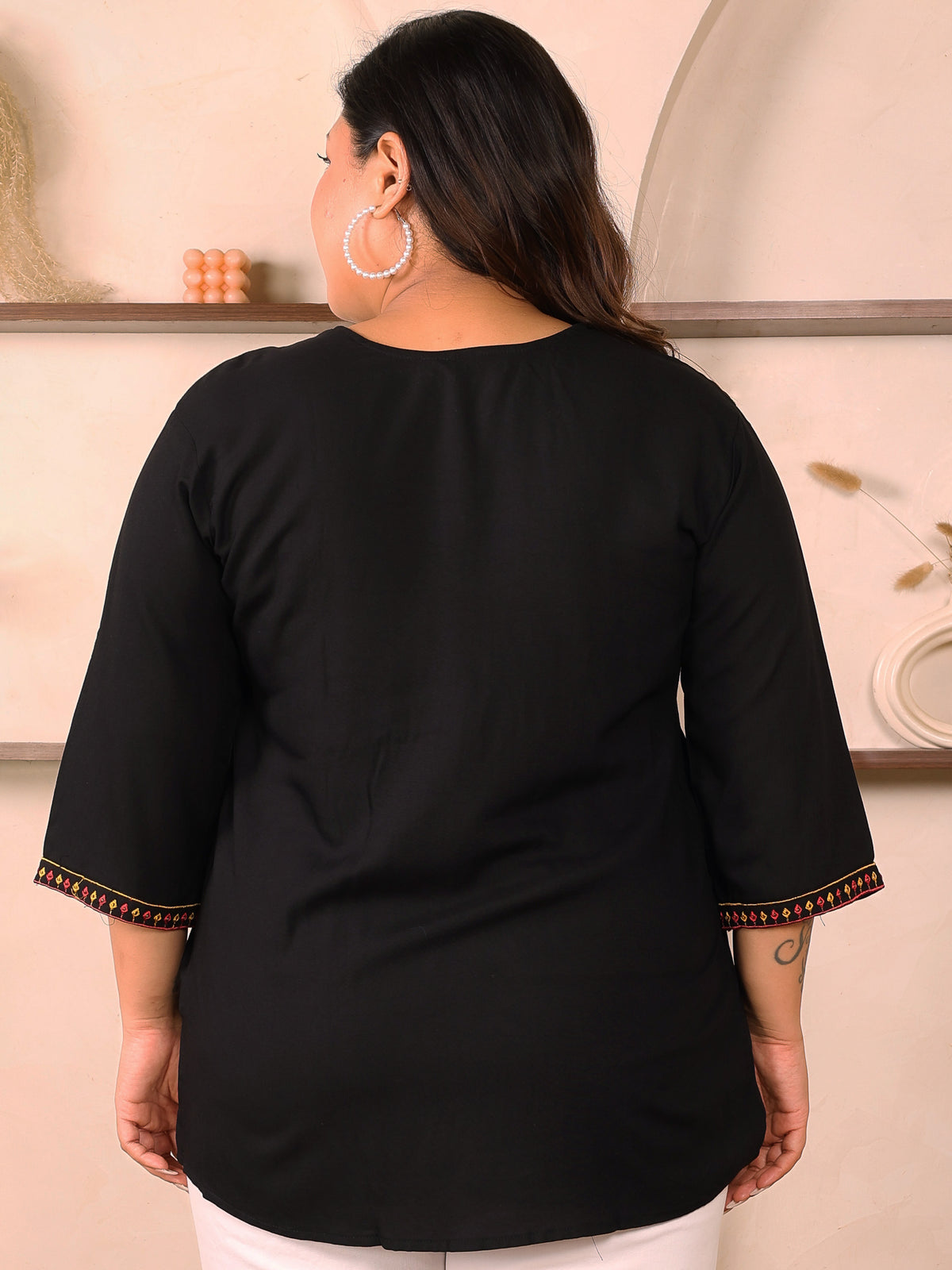 Black Embroidered Plus Size Tunic