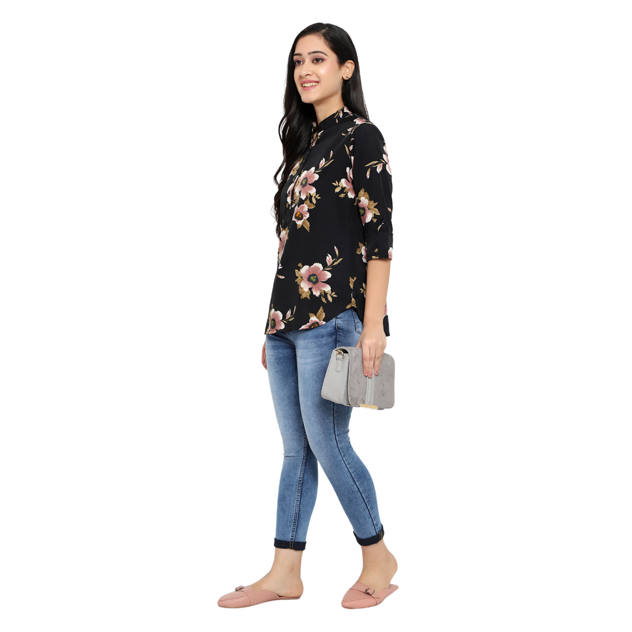 Black Floral Print Tunic
