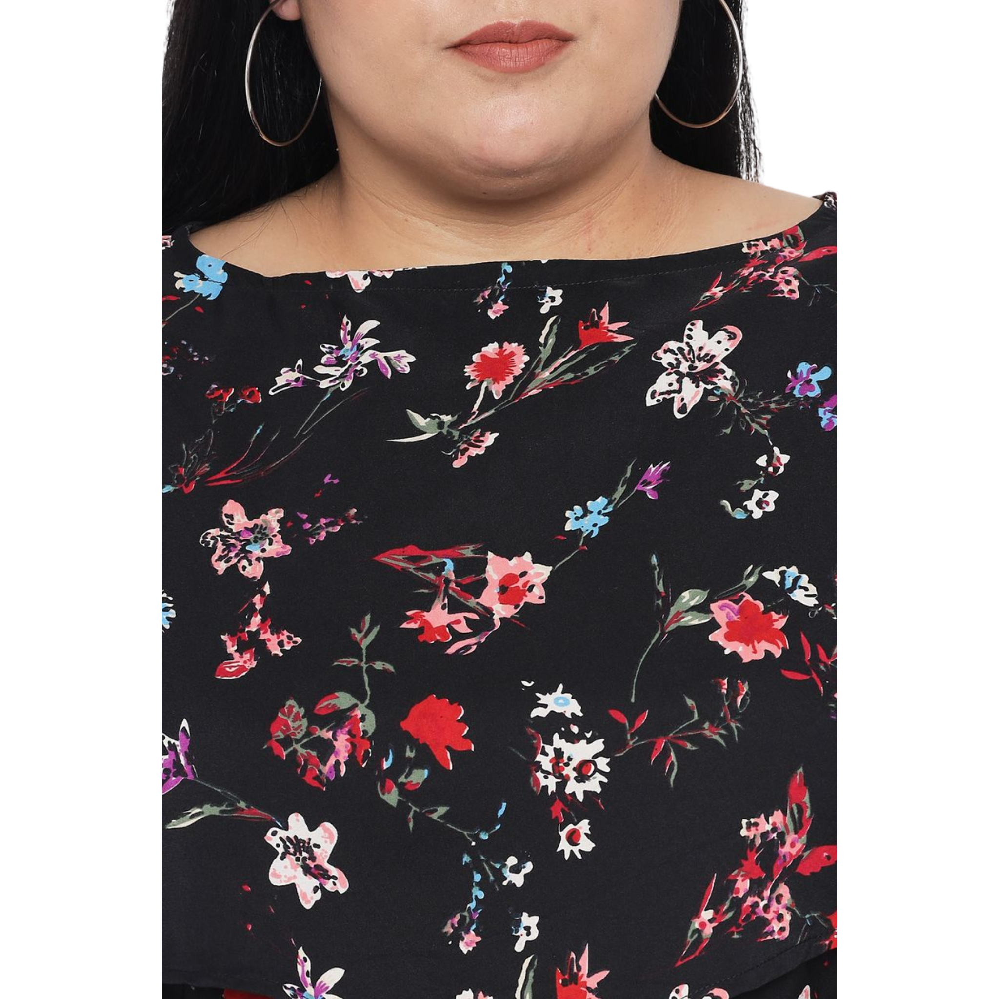 Black Floral Print Plus Size Dress