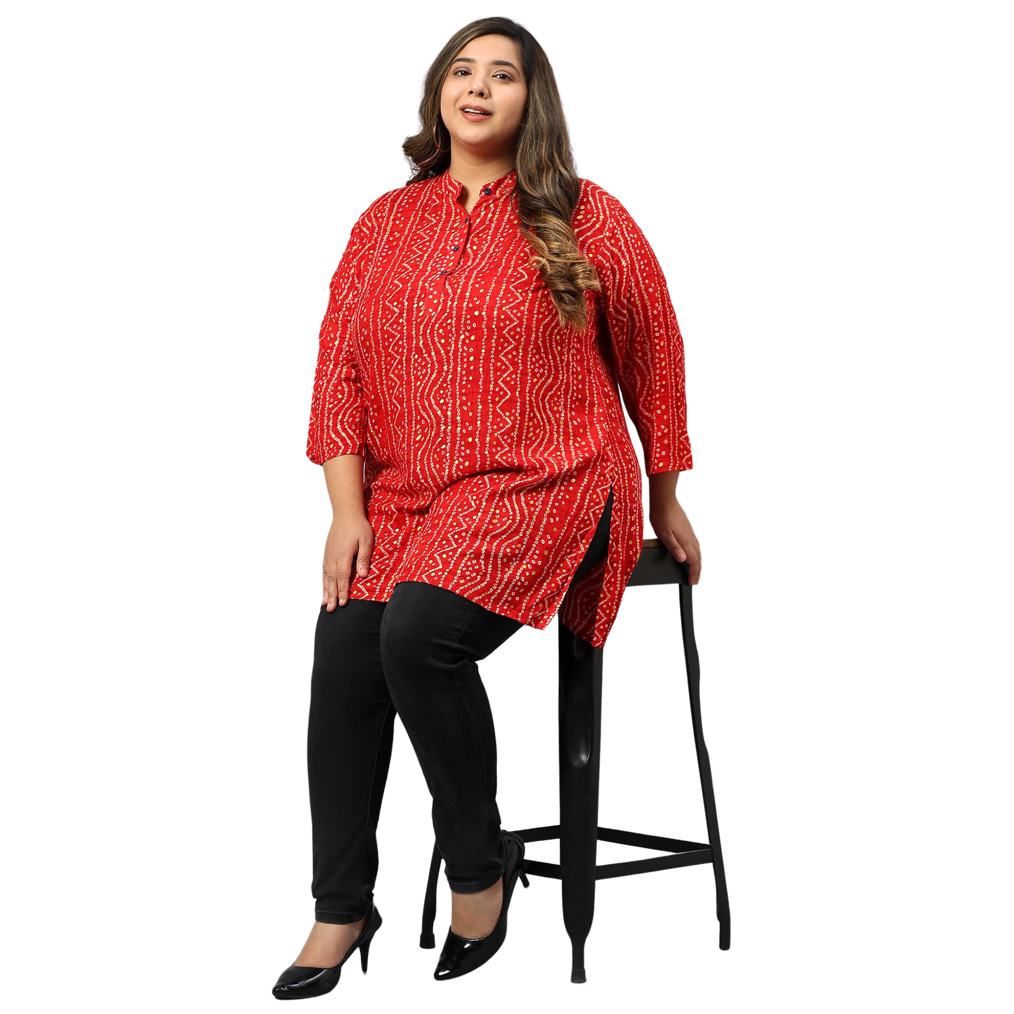 Red Bandhani Print Plus Size Tunic