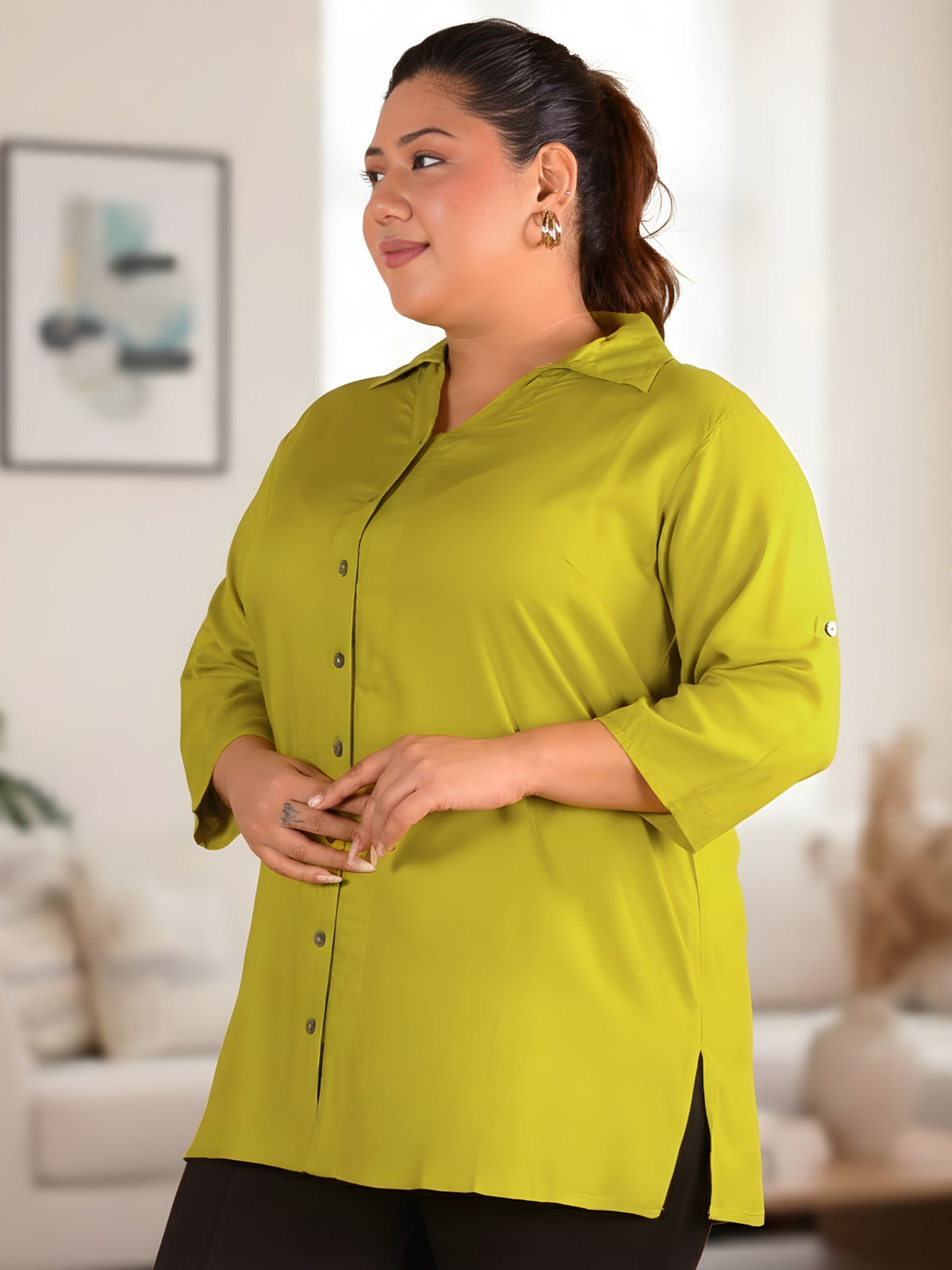 Light Green Longline Plus Size Shirt
