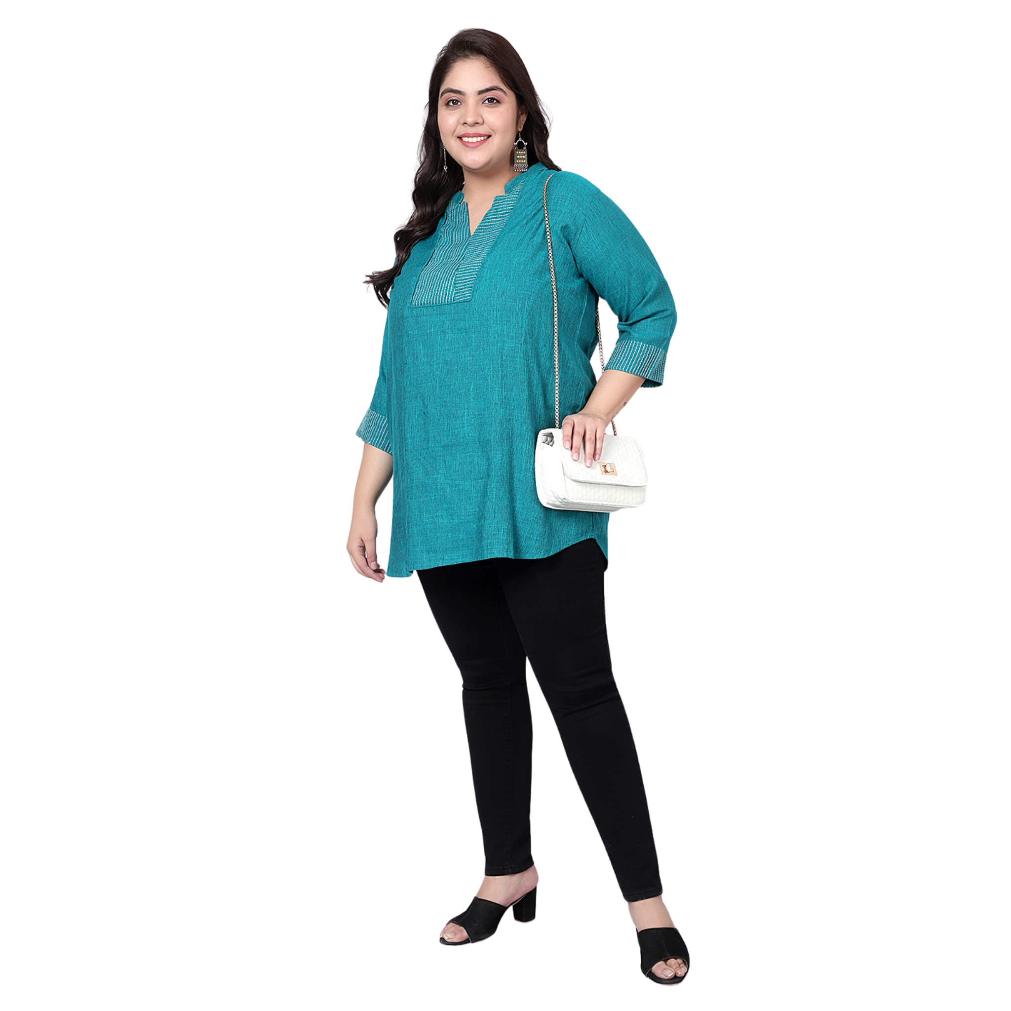 Turquoise Embroidered Plus Size Tunic