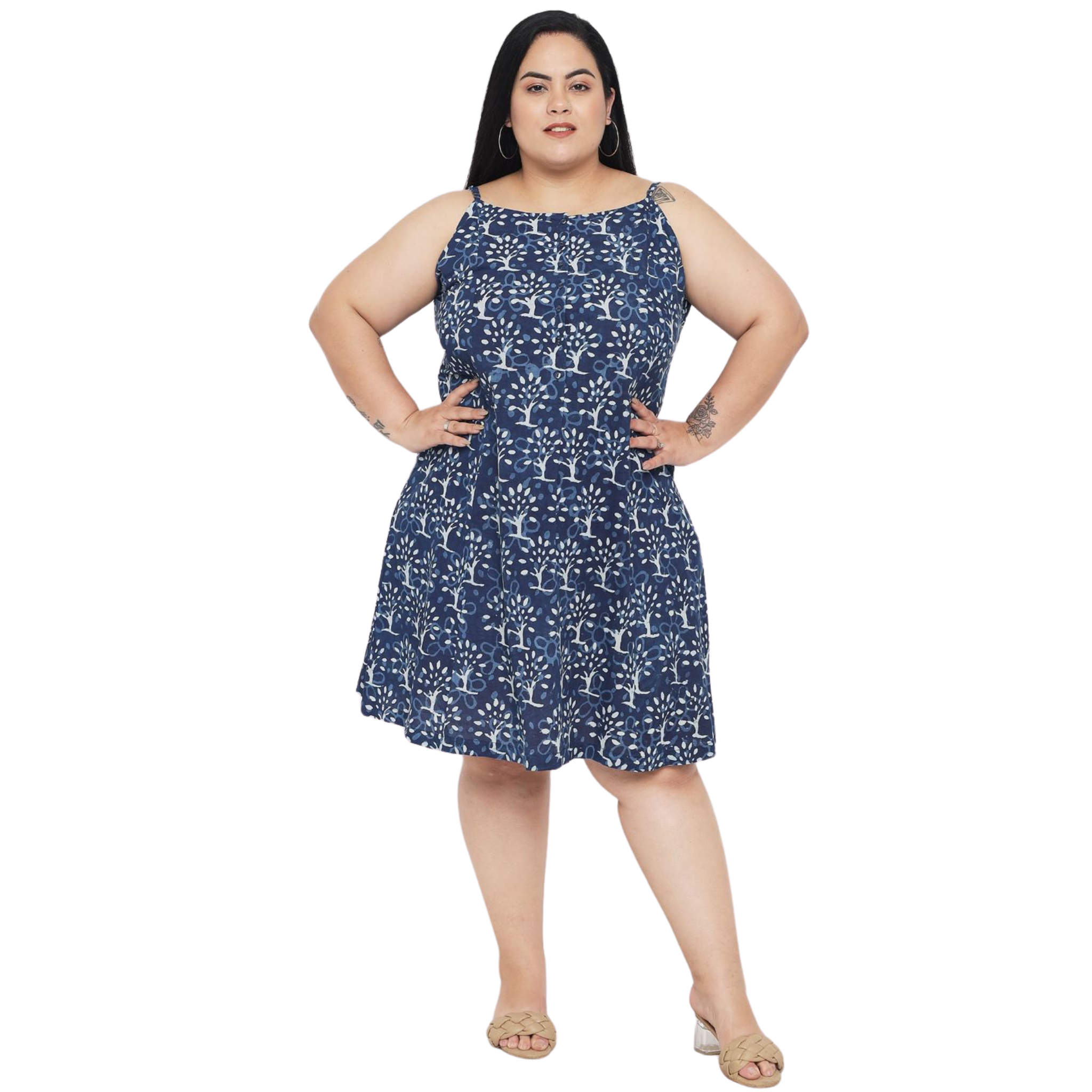 Blue A-Line Hand Block Plus Size Dress