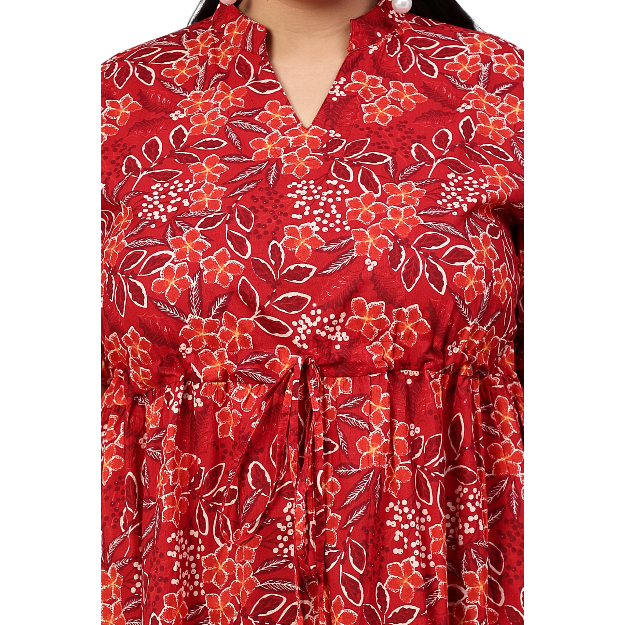 Red Floral Tiered Plus Size Dress