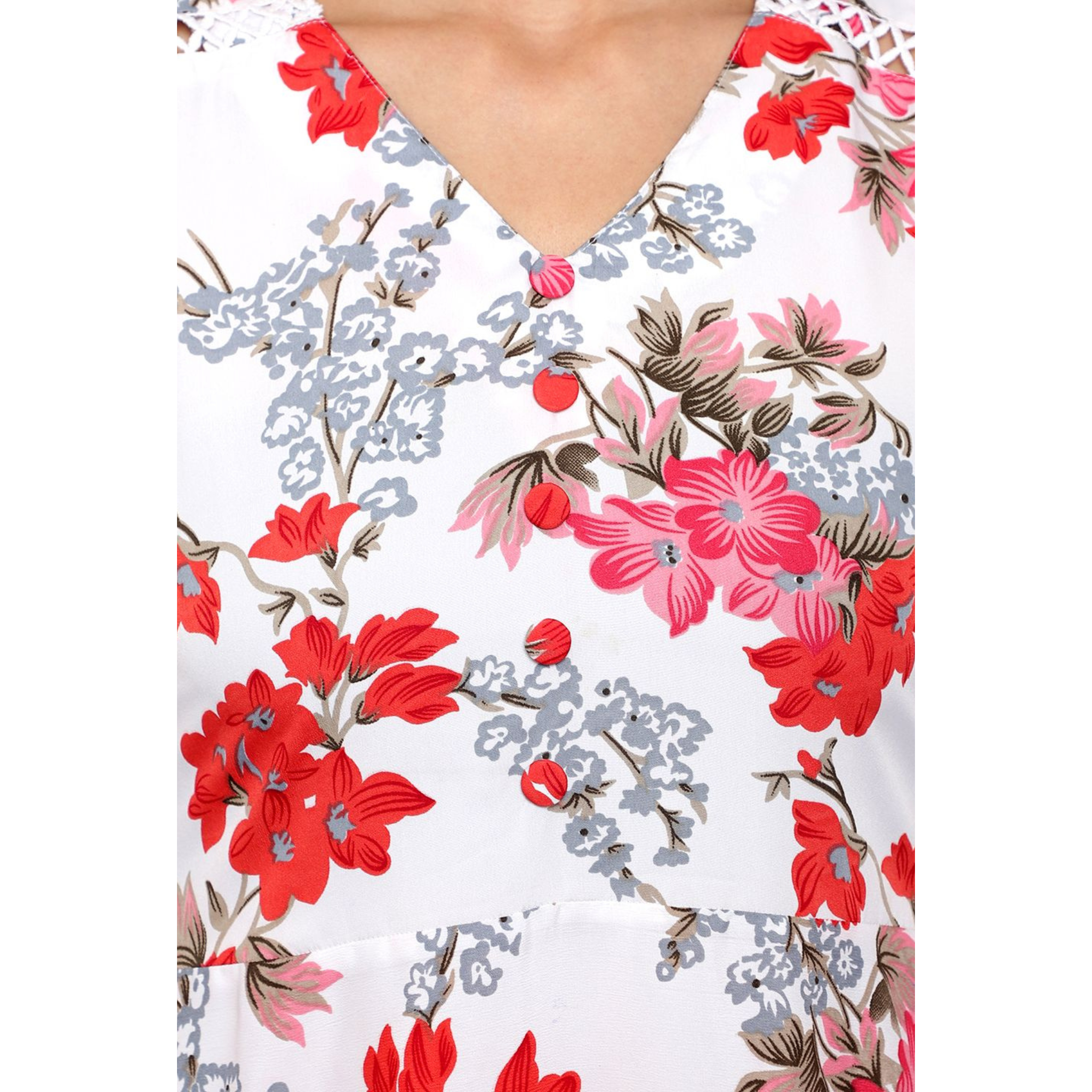 White and Red Floral Print Dress