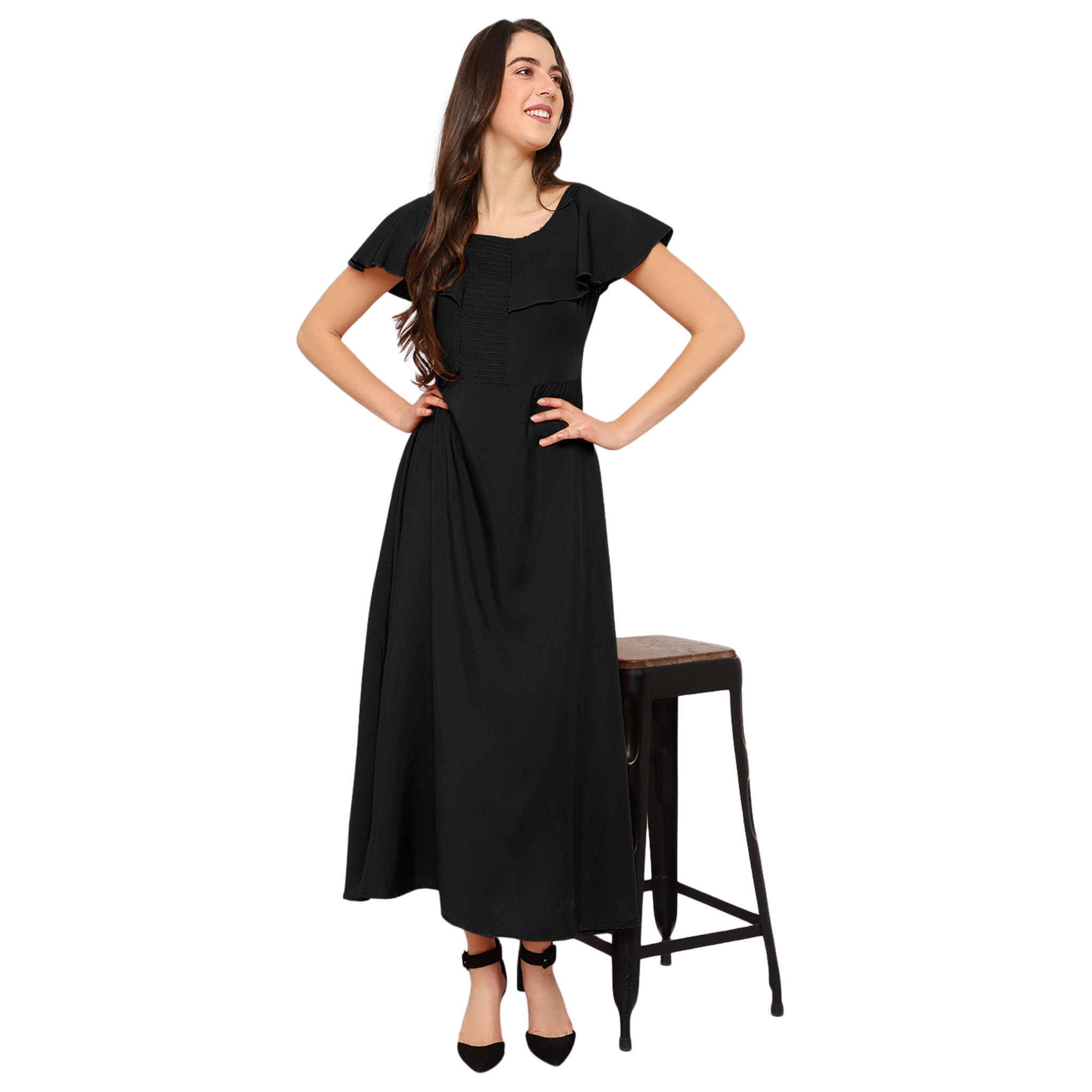 Black Solid Maxi Dress