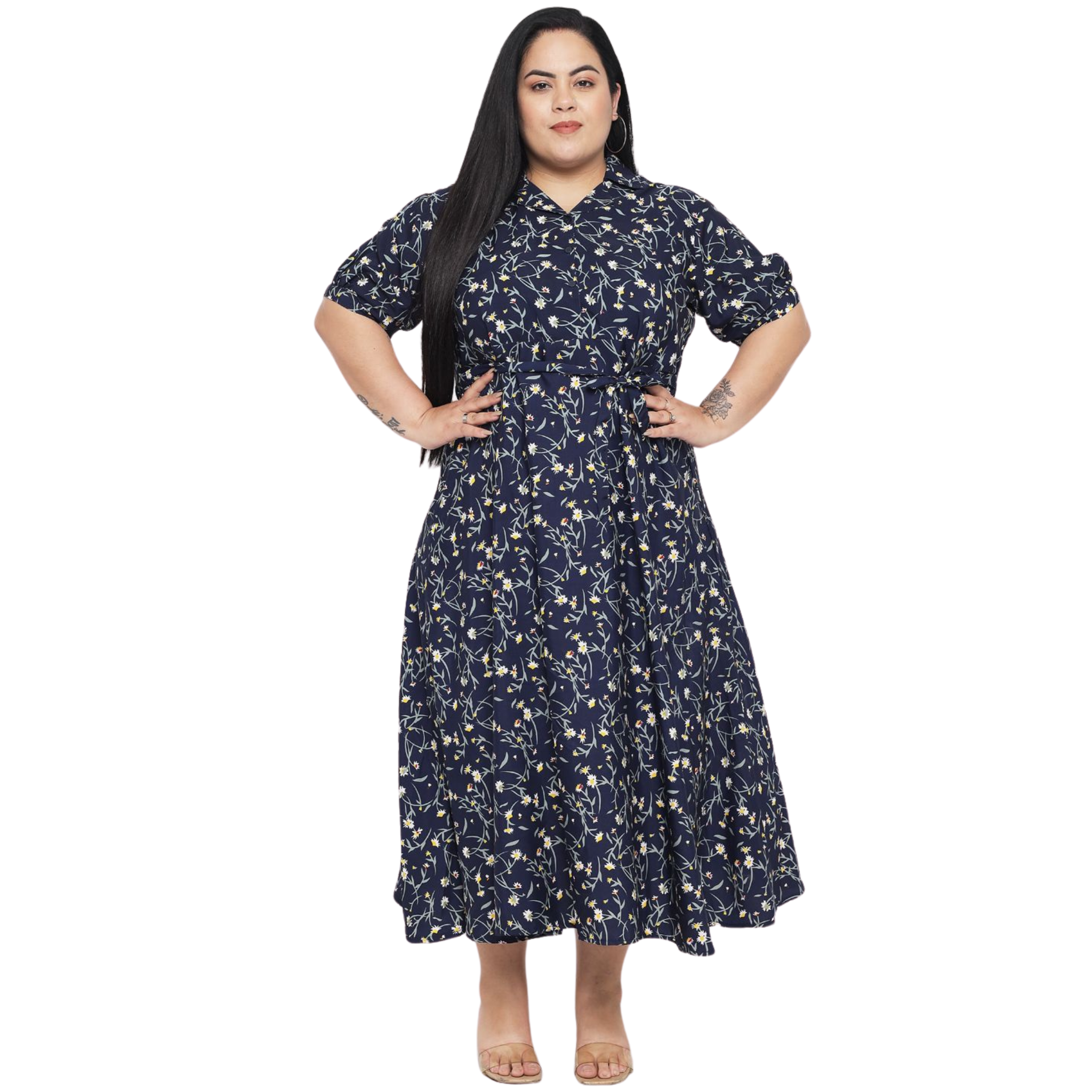 Blue Floral Fit And Flare Plus Size Dress