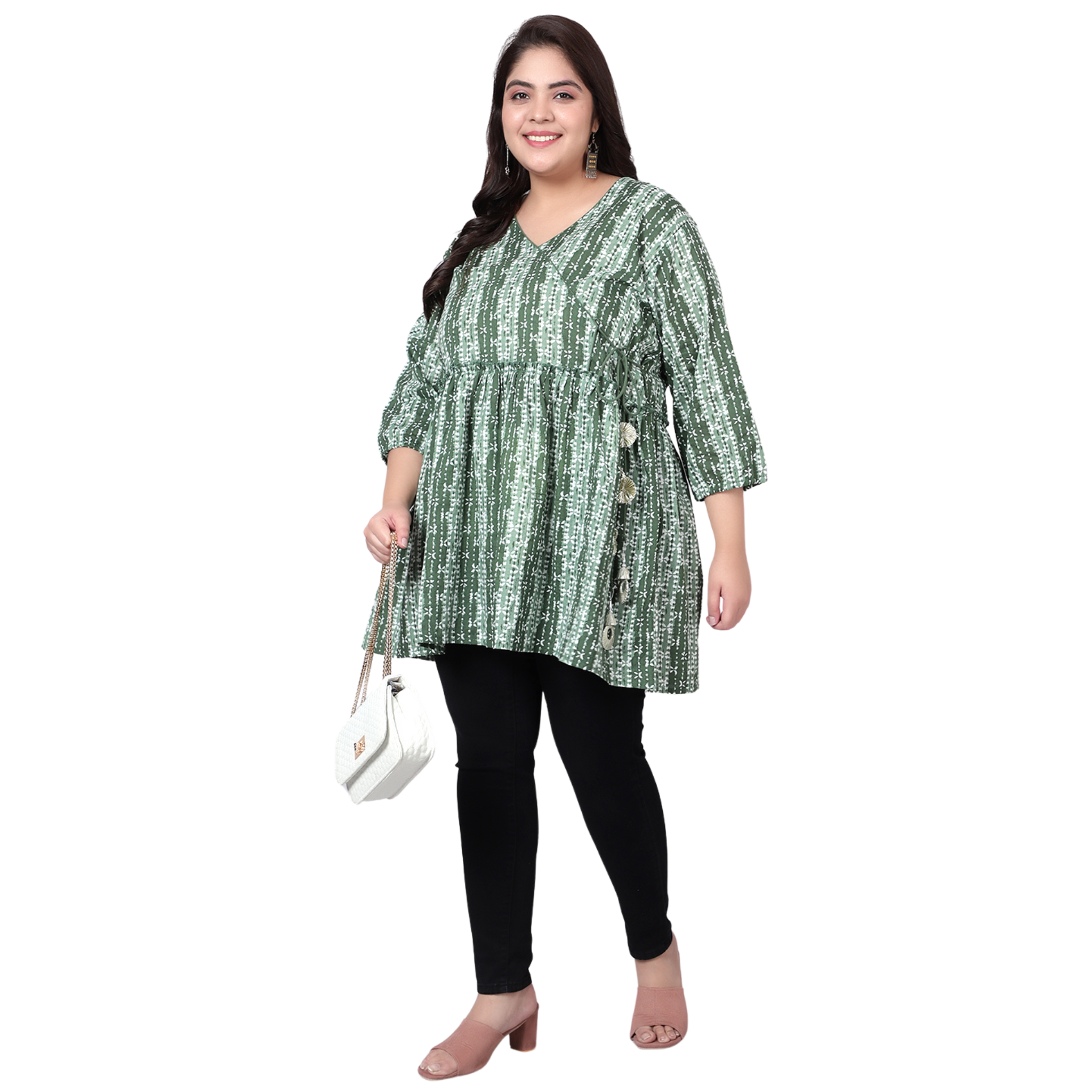 Green Hand Block Print Plus Size Tunic