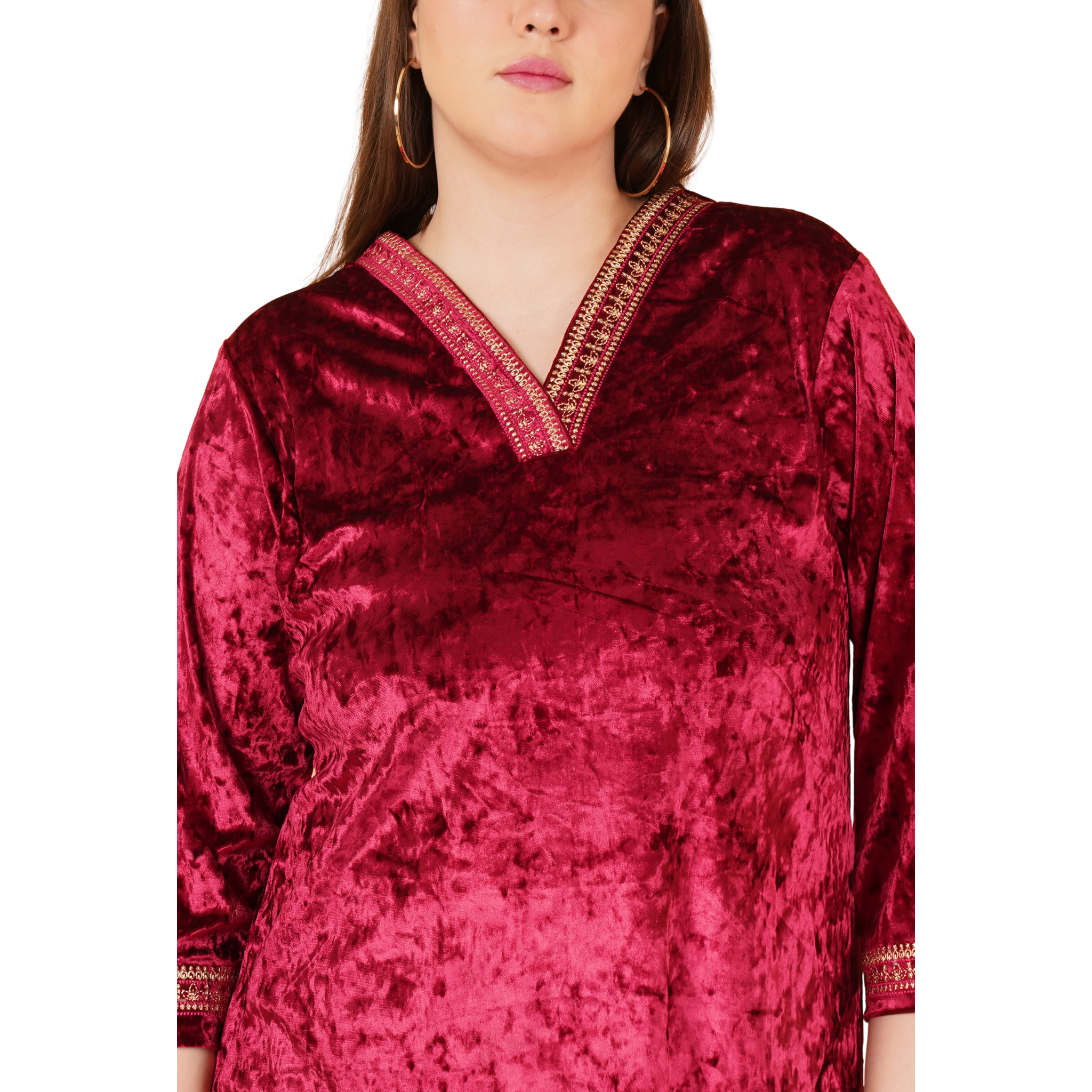 Maroon Velvet Plus Size Co Ord Set