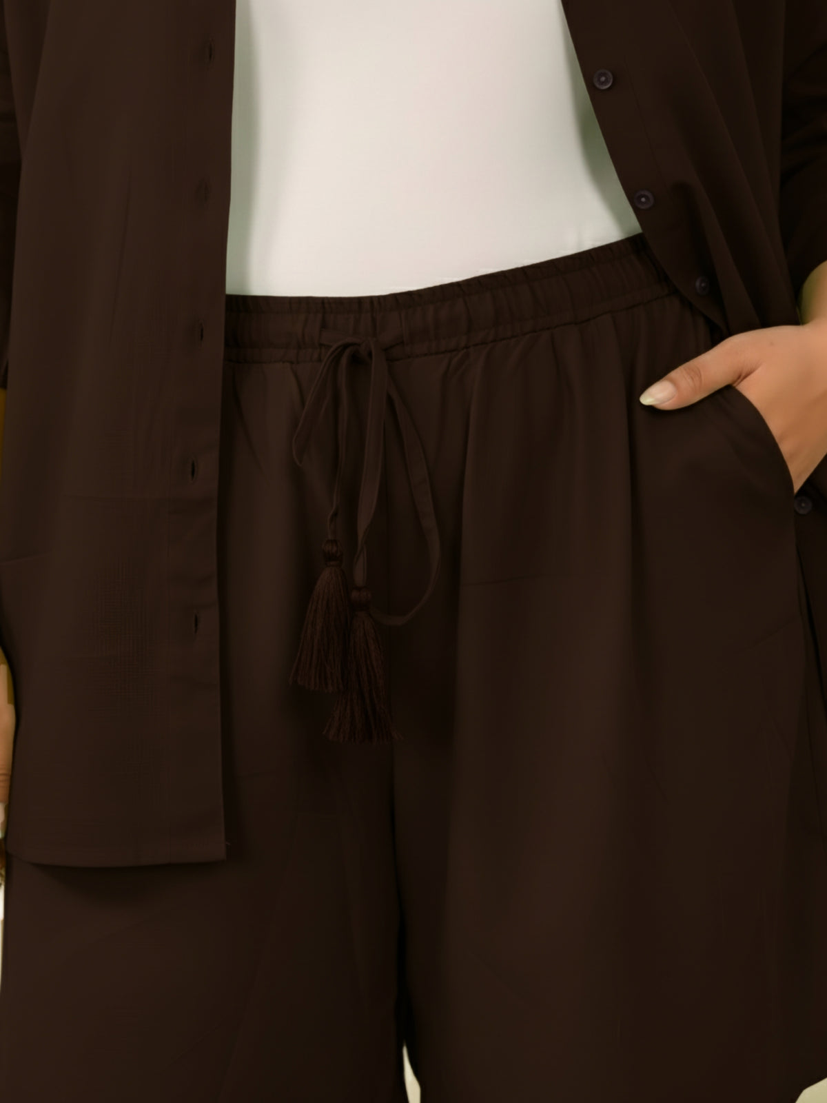 Brown Solid Shirt And Short Set