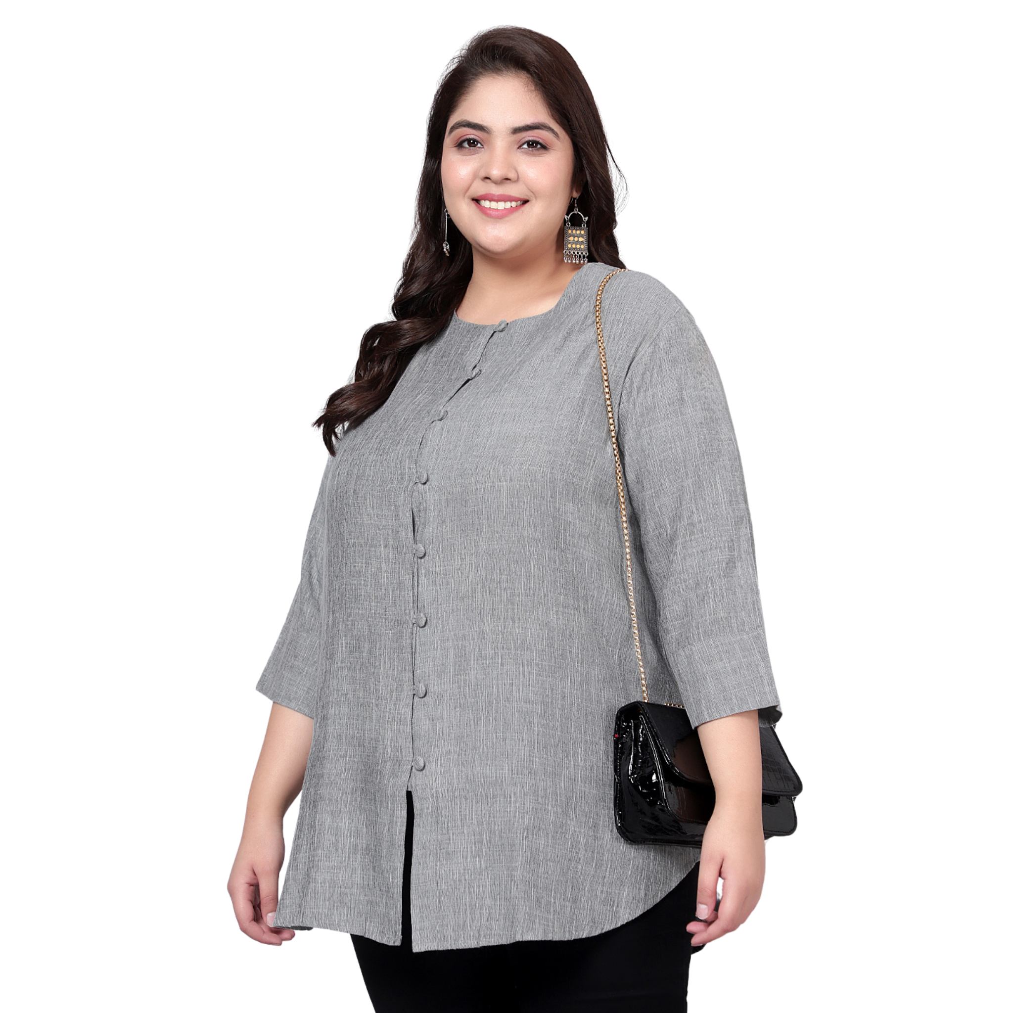 Grey Cotton Linen Plus Size Tunic