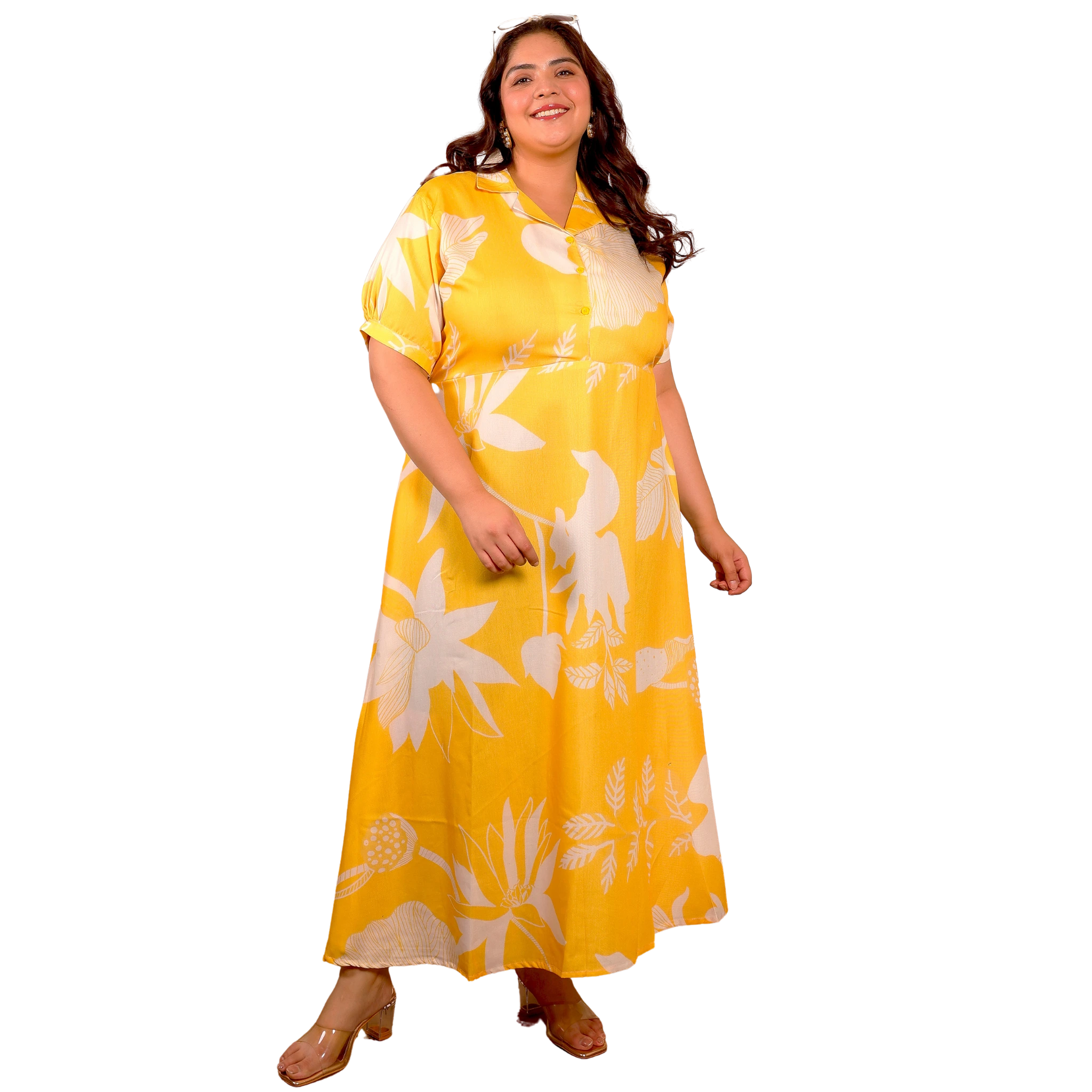 Yellow And White Floral Maxi Plus Size Dress