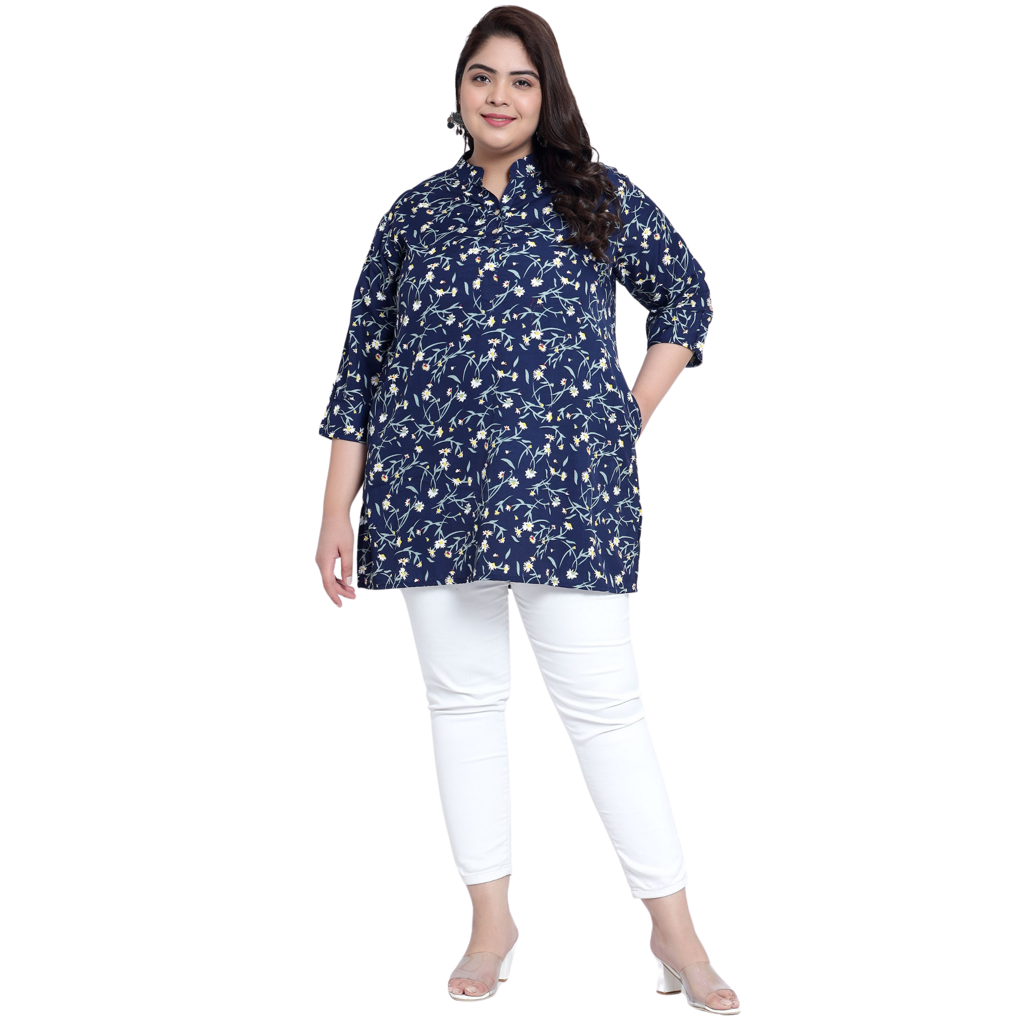 Blue Grassprint Plus Size Tunic