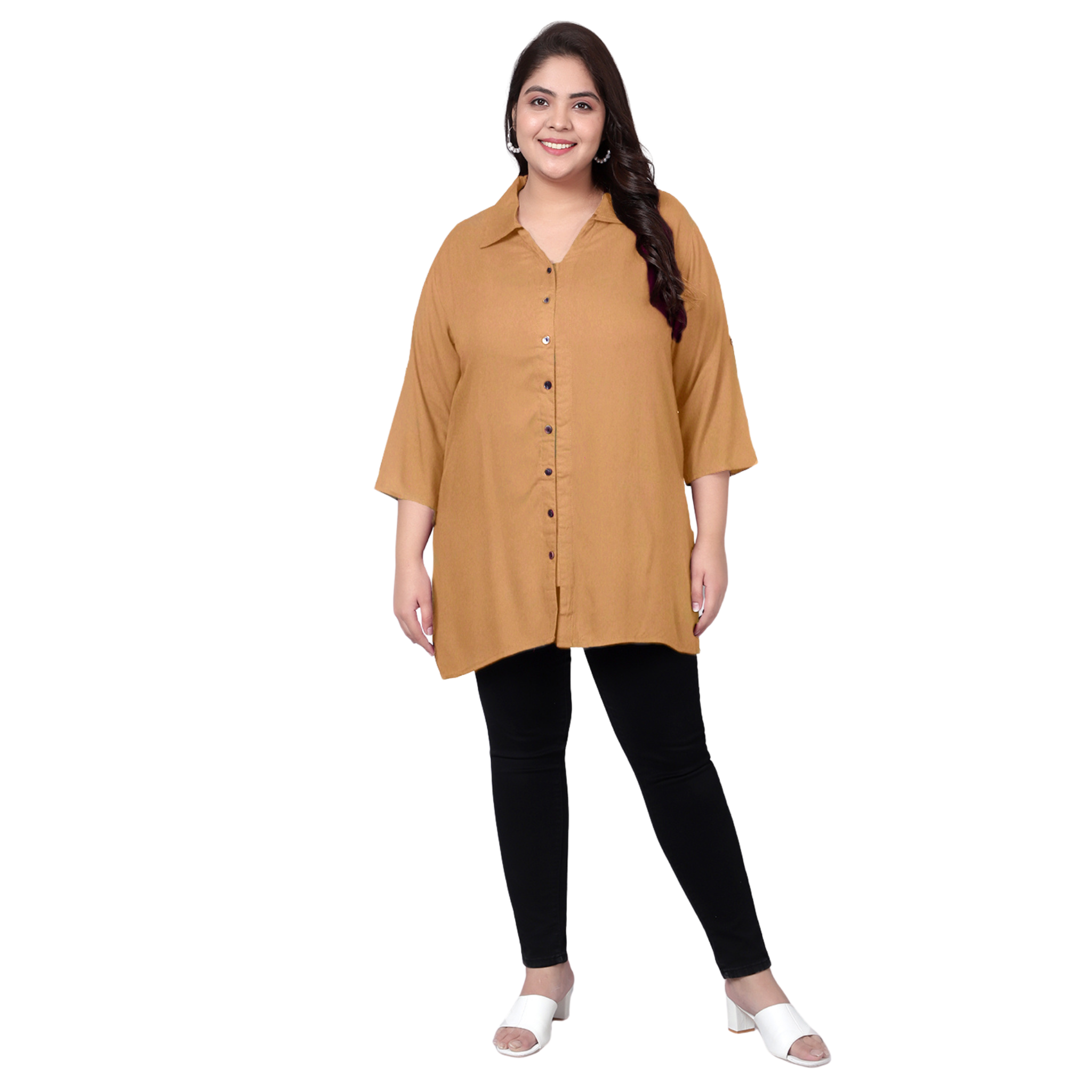Light Brown Longline Plus Size Shirt