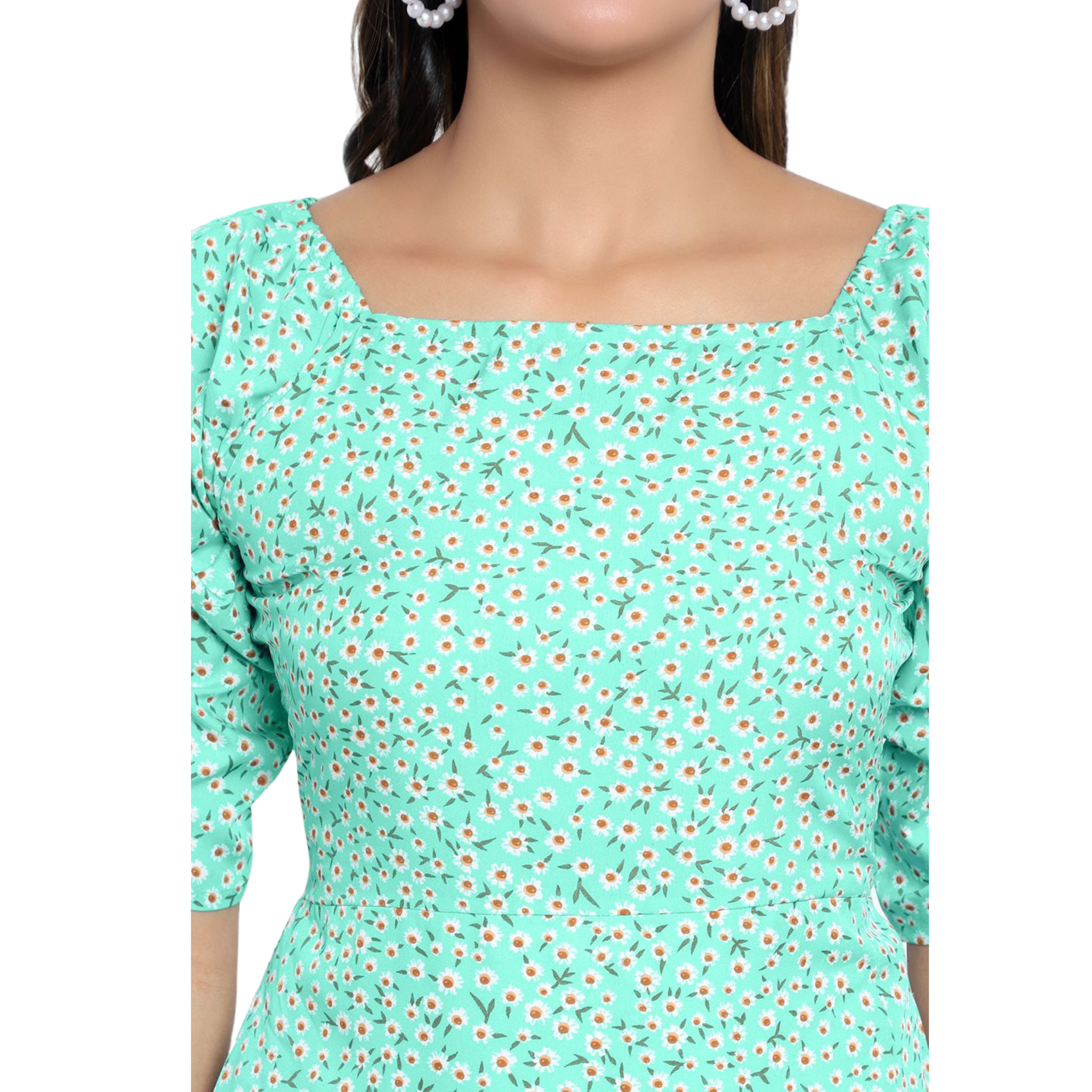 Green Floral Print Slit Dress