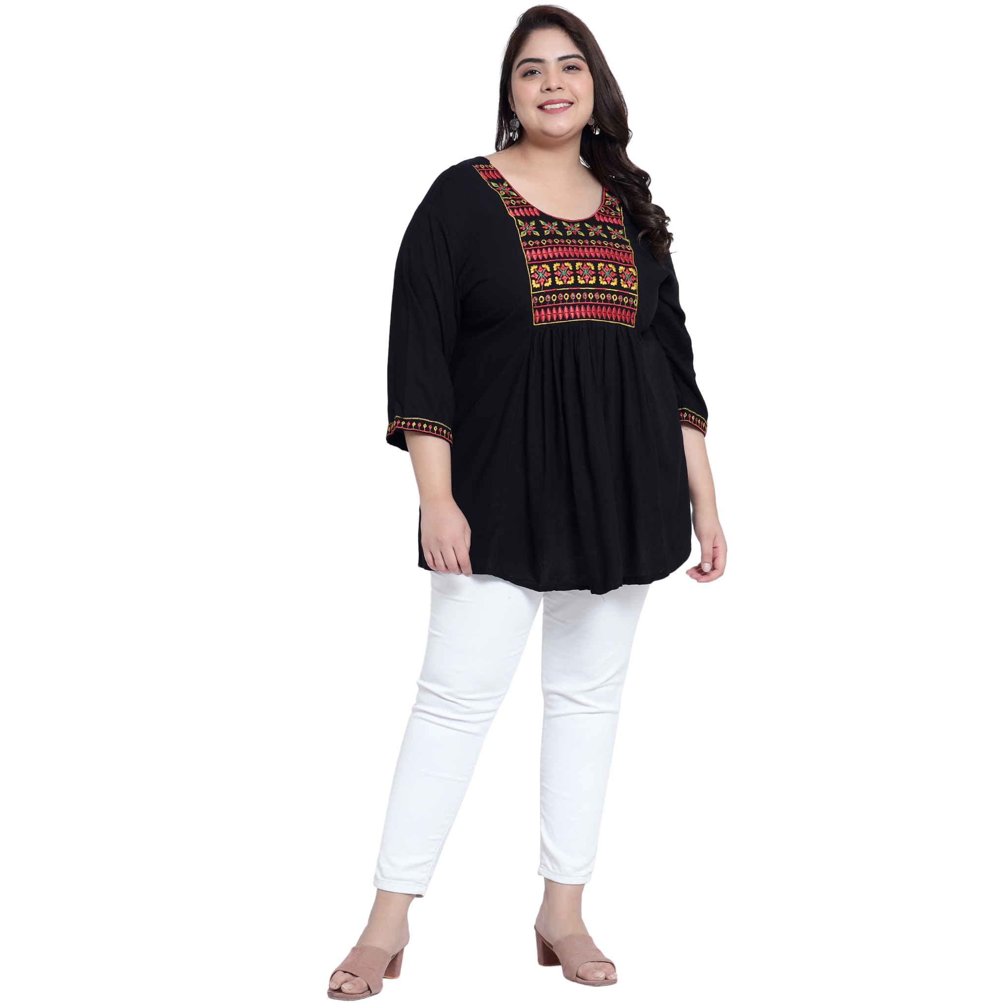 Black Embroidered Plus Size Tunic