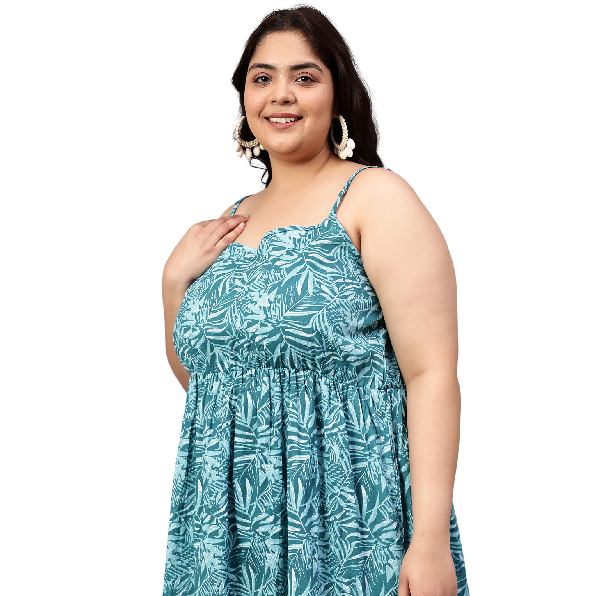 Green Leaf Plus Size Strap Dress